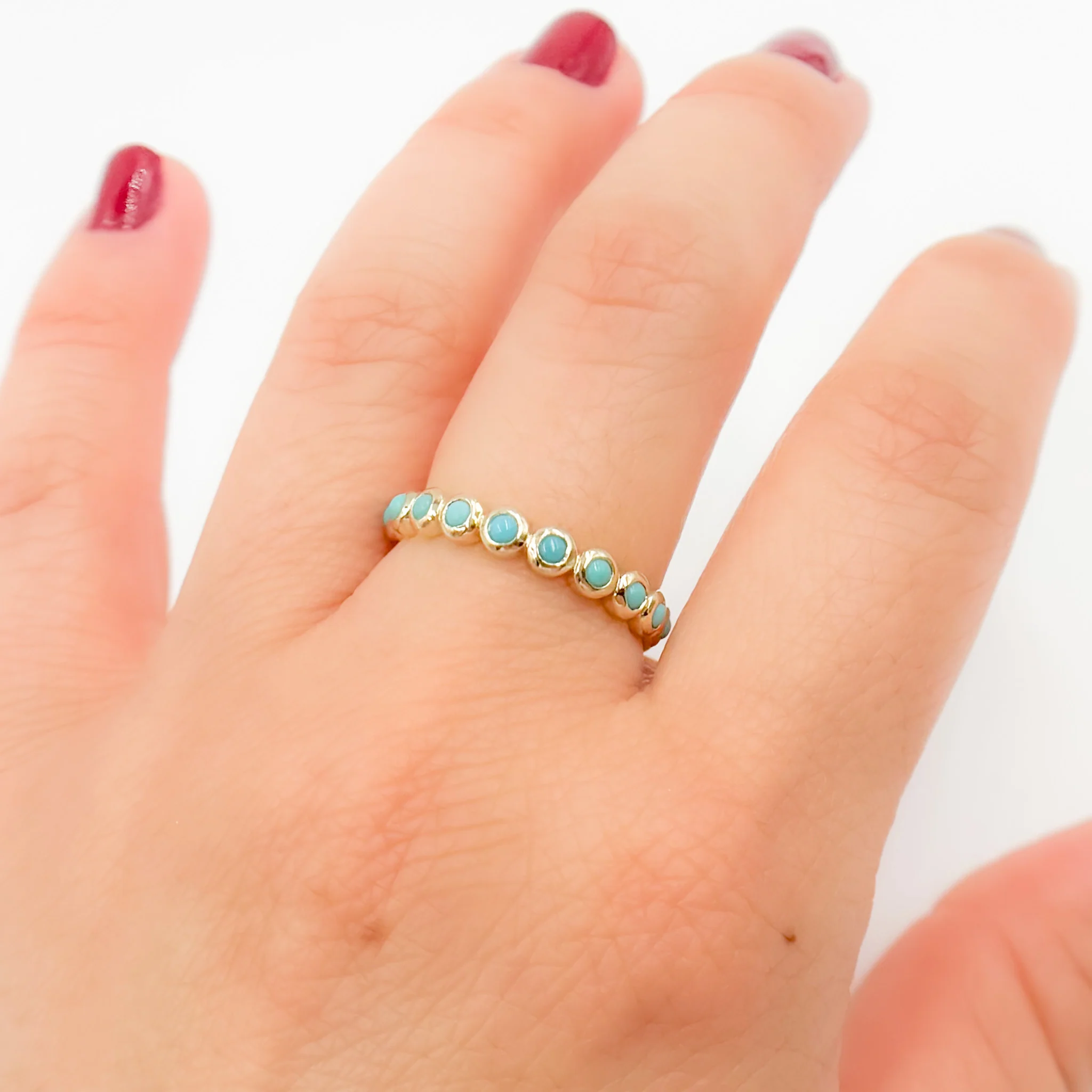 RAG01083TQ. 14K Solid Gold Turquoise Band Ring
