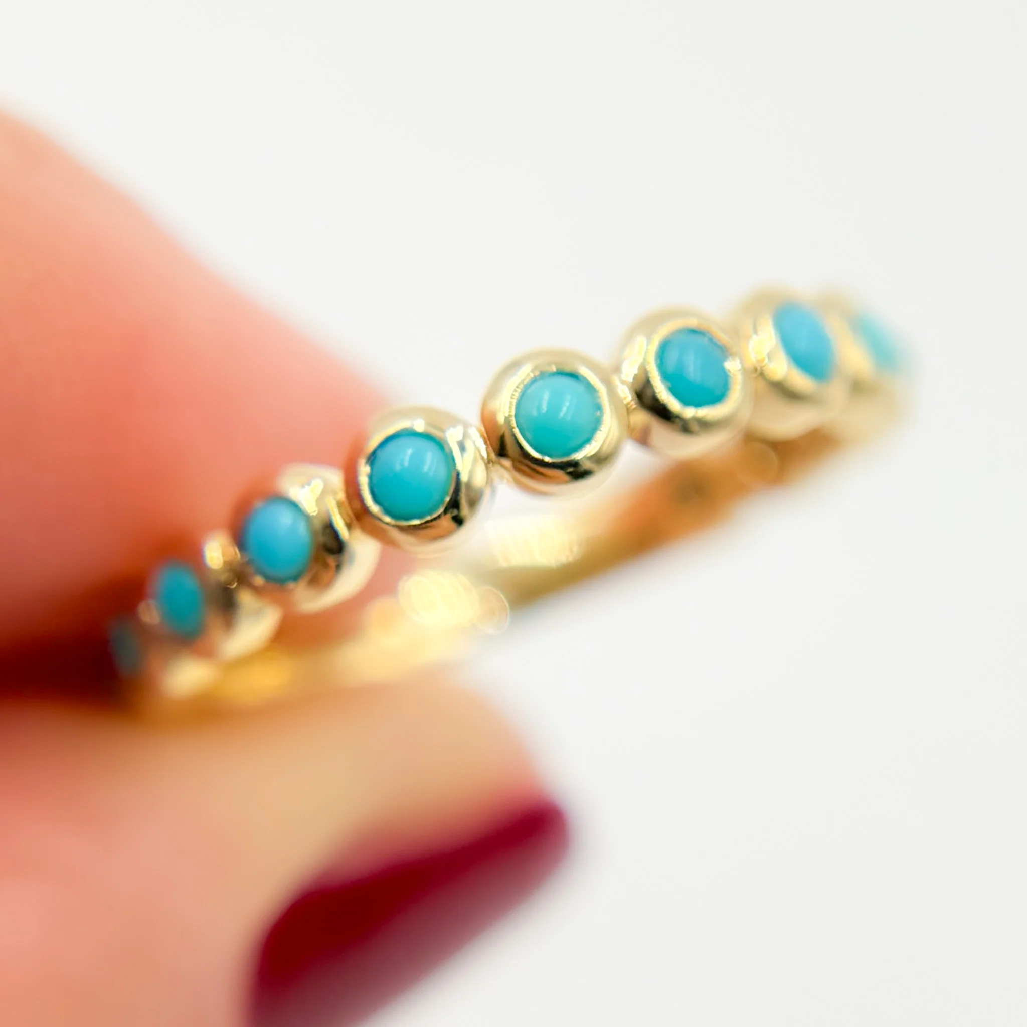 RAG01083TQ. 14K Solid Gold Turquoise Band Ring - Image 3