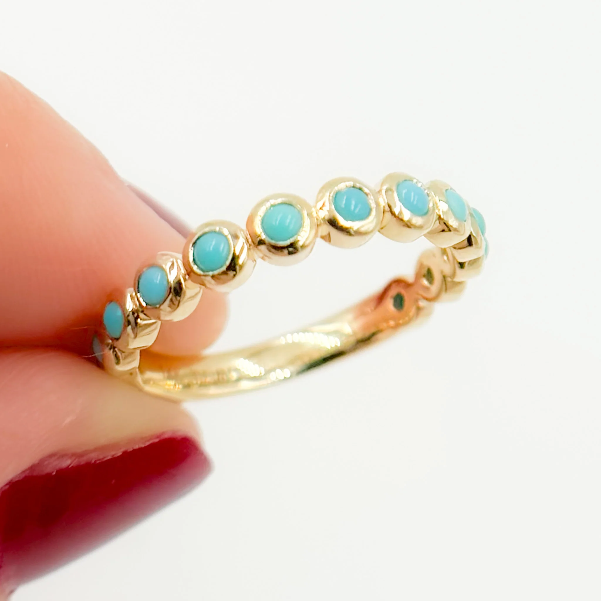 RAG01083TQ. 14K Solid Gold Turquoise Band Ring - Image 7