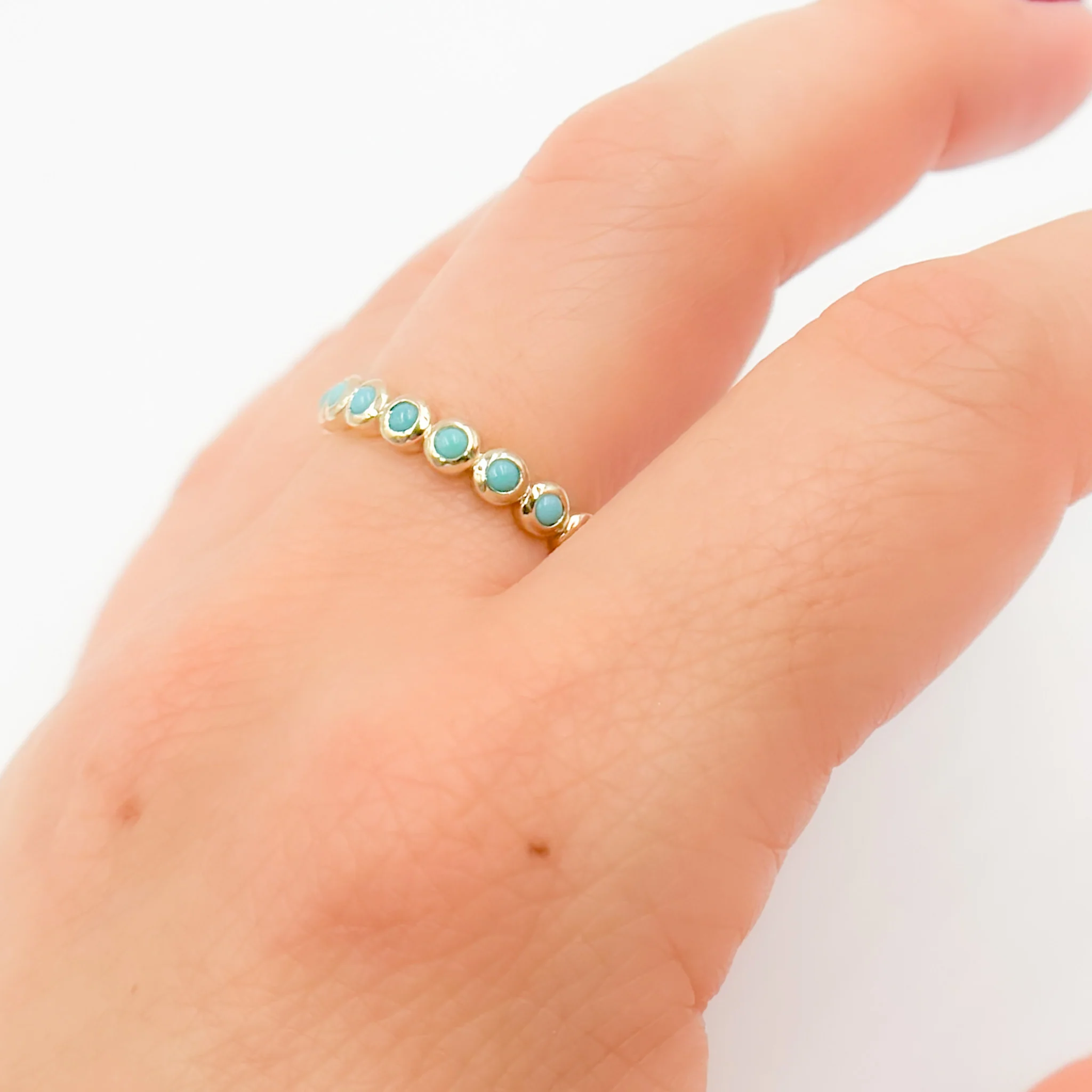 RAG01083TQ. 14K Solid Gold Turquoise Band Ring - Image 9