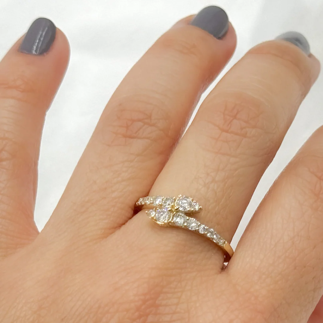 RAH01078. 14k Solid Gold Double Line Diamond Ring - Image 3