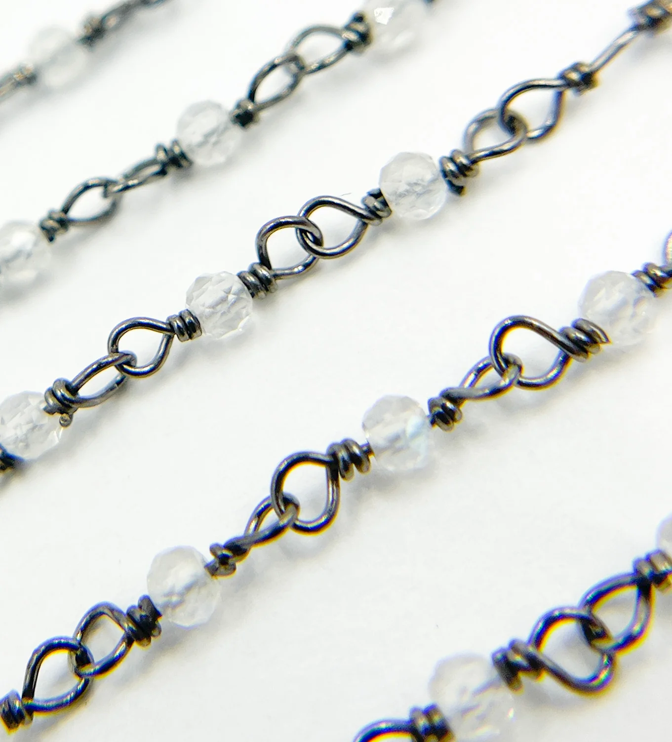 Rainbow Moonstone Wire Wrap Chain made with Black Rhodium 925 Sterling Silver. MS31 - Image 3