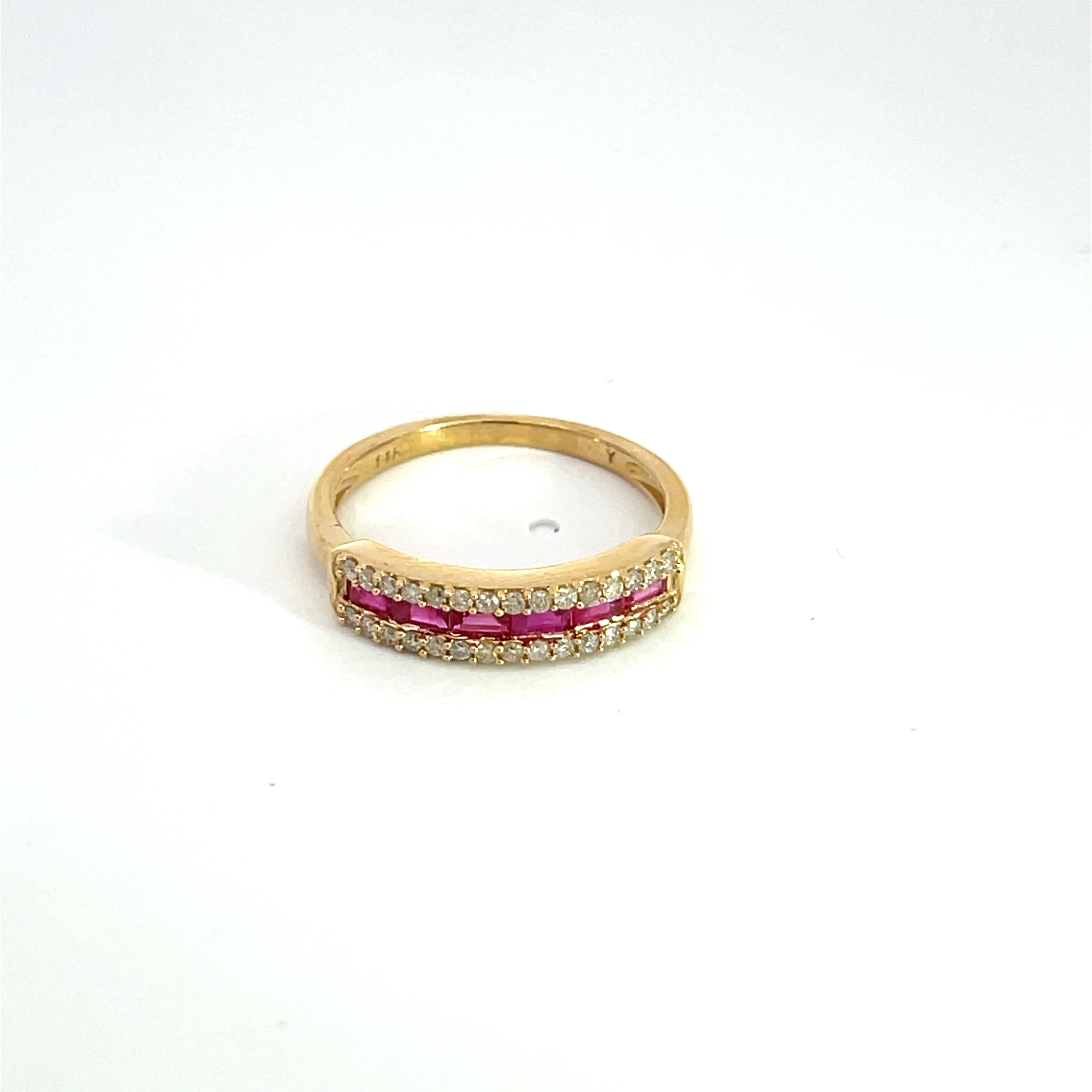 RAJ01101RU. 14k Solid Yellow Gold Diamond Ruby Band Ring