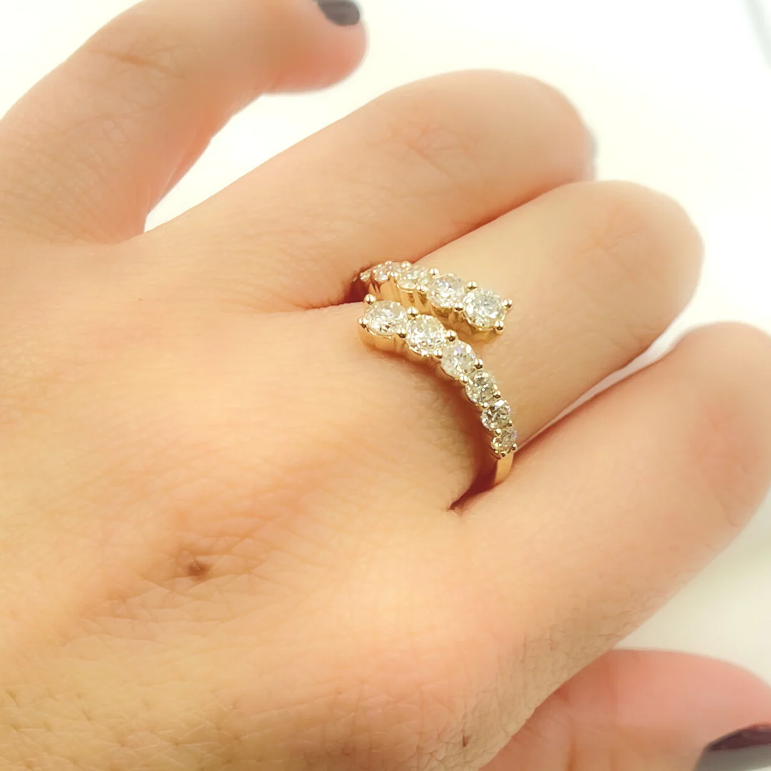 RAL00900. 14K Solid Gold Diamond Double Line Ring - Image 3