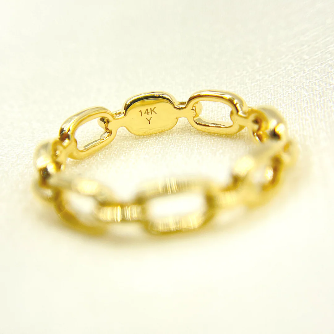 RAZ01409. 14K Solid Yellow Gold Chain Link Ring - Image 5