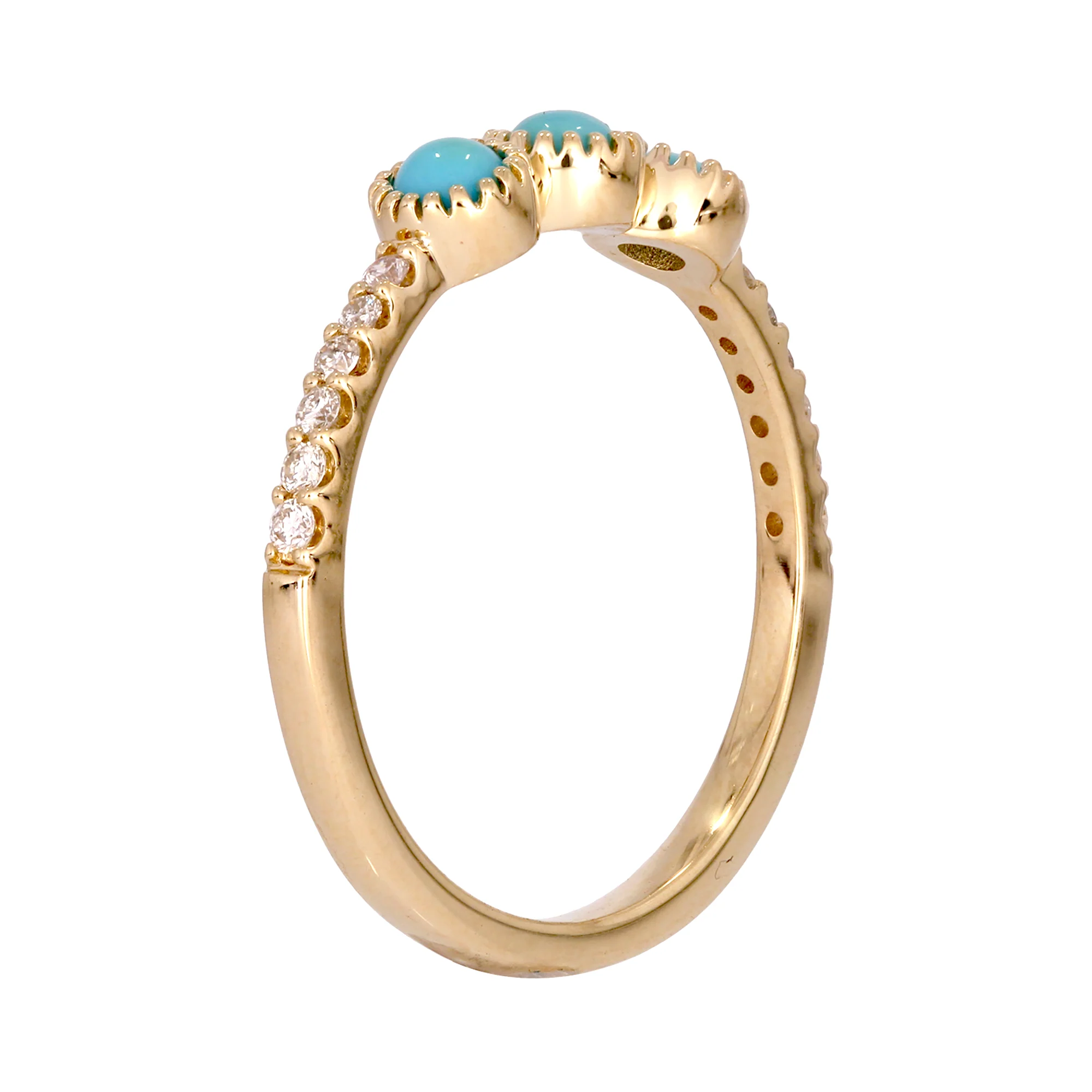 RAZ02178TQ. 14K Solid Gold Turquoise Band Ring - Image 3