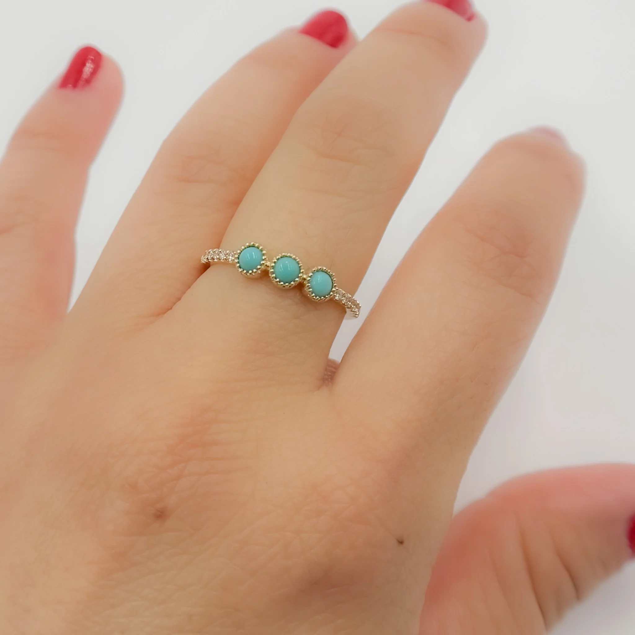 RAZ02178TQ. 14K Solid Gold Turquoise Band Ring - Image 6