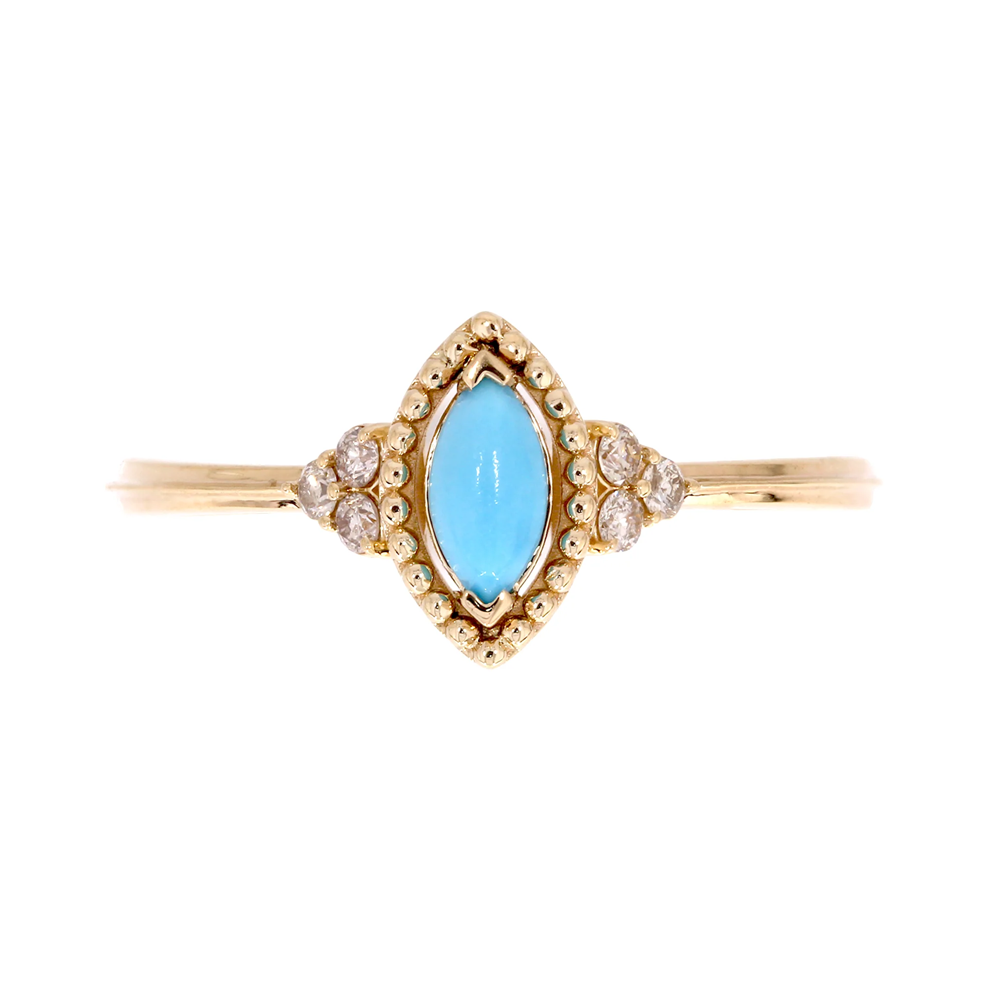 RFB19161TQ. 14K Solid Gold Diamond and Turquoise Marquise Ring - Image 2