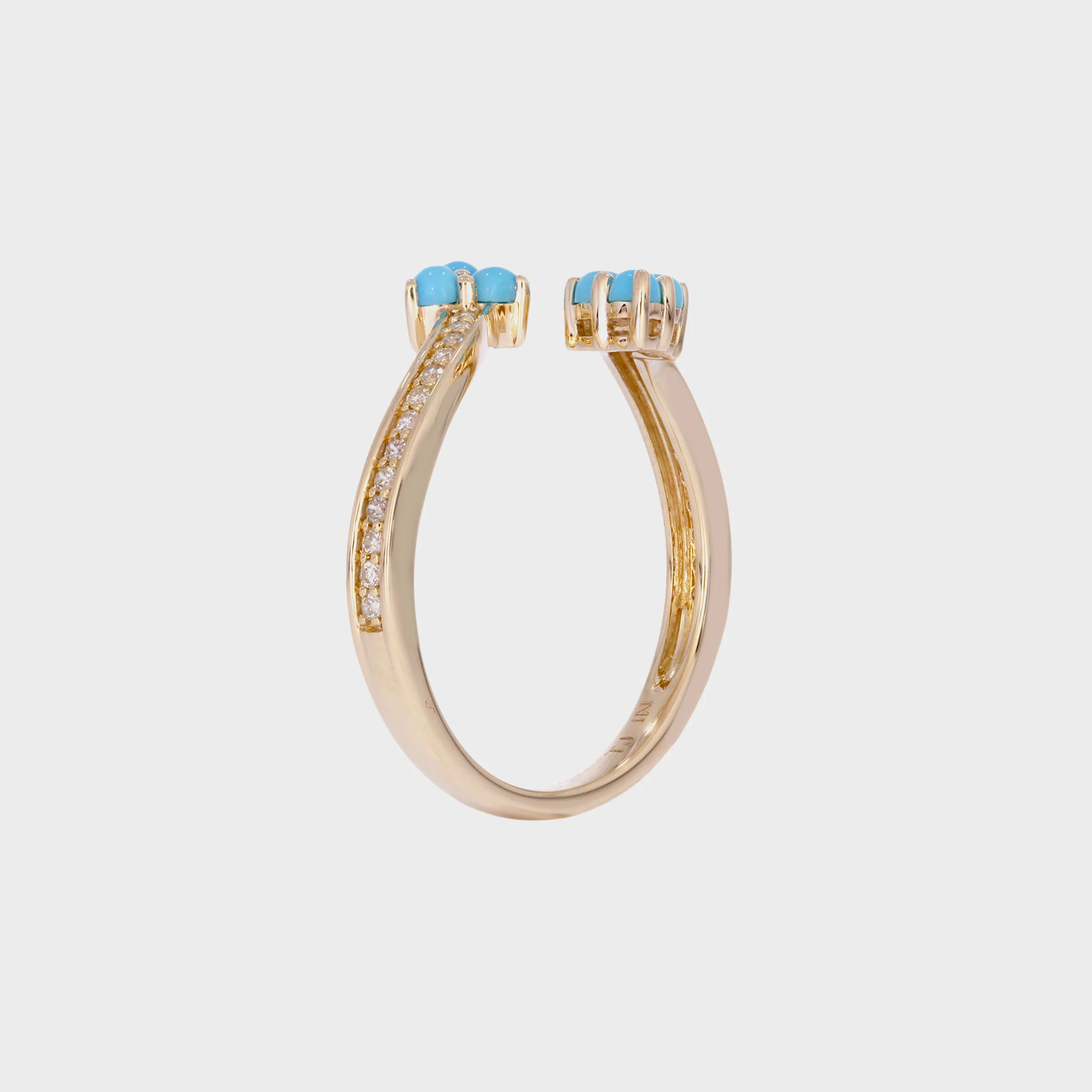 RFC19318TQ. 14K Solid Yellow Gold Diamond and Turquoise Open Triangle Ring - Image 4