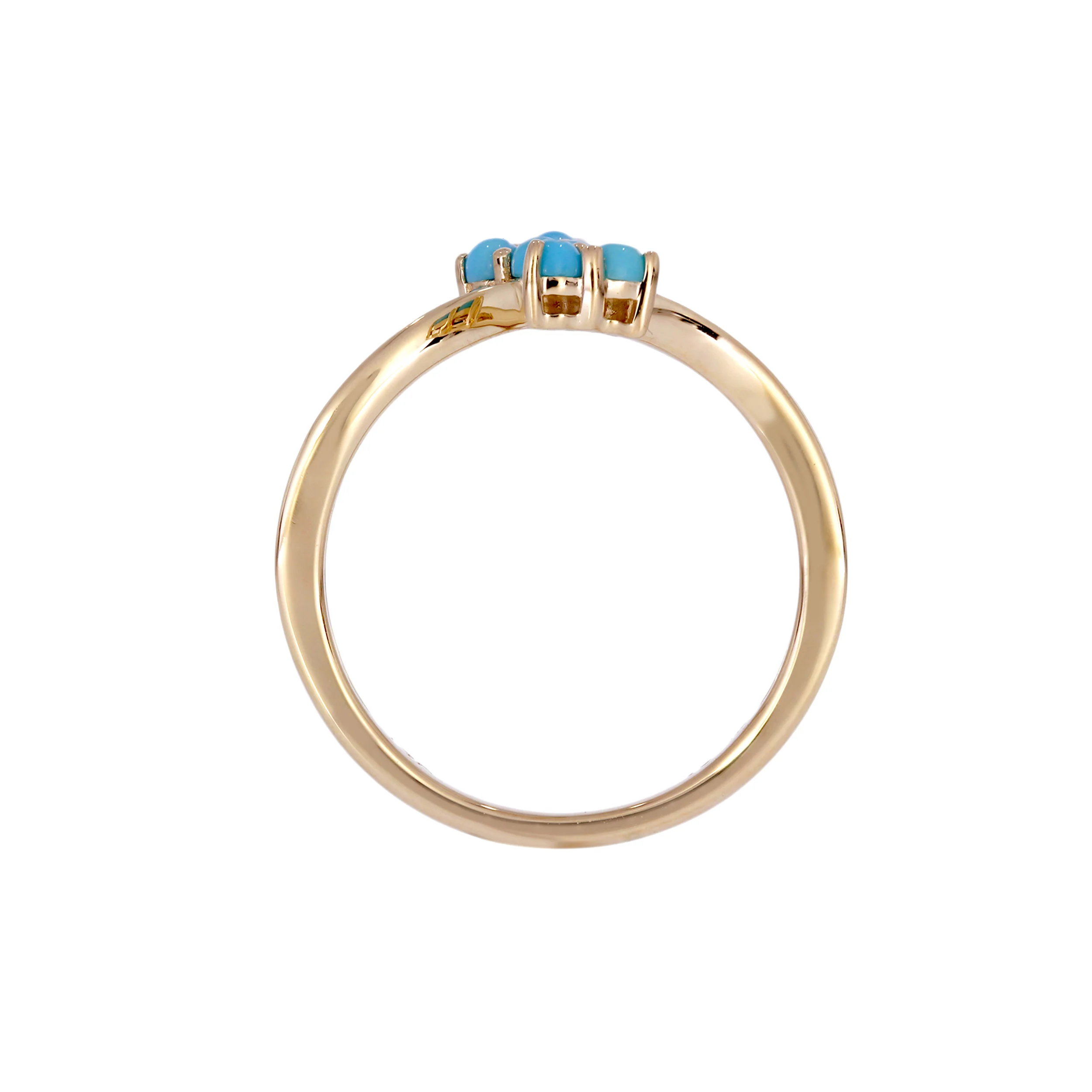 RFC19318TQ. 14K Solid Yellow Gold Diamond and Turquoise Open Triangle Ring - Image 5