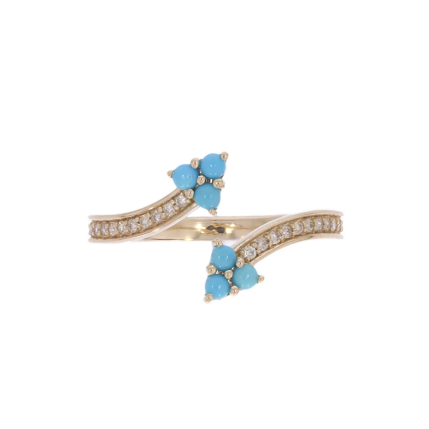 RFC19318TQ. 14K Solid Yellow Gold Diamond and Turquoise Open Triangle Ring - Image 6
