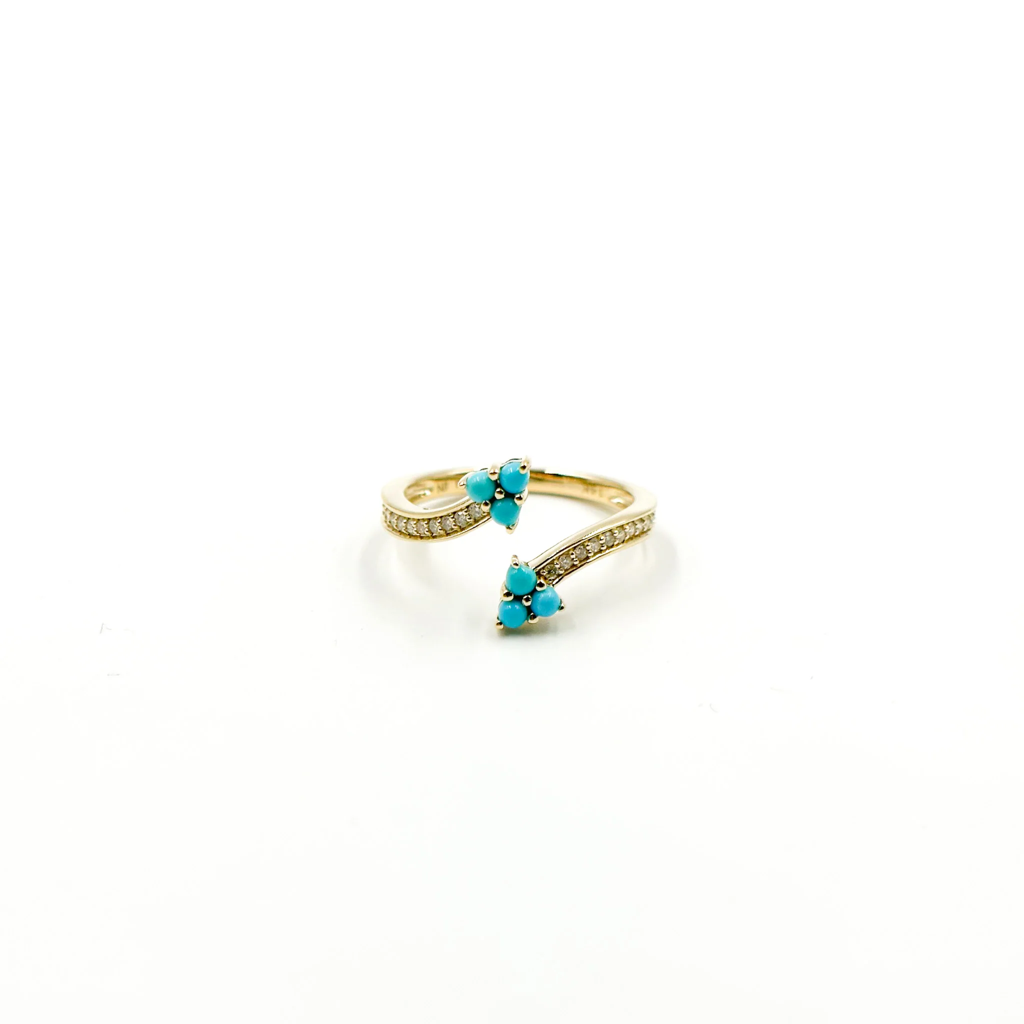 RFC19318TQ. 14K Solid Yellow Gold Diamond and Turquoise Open Triangle Ring - Image 7