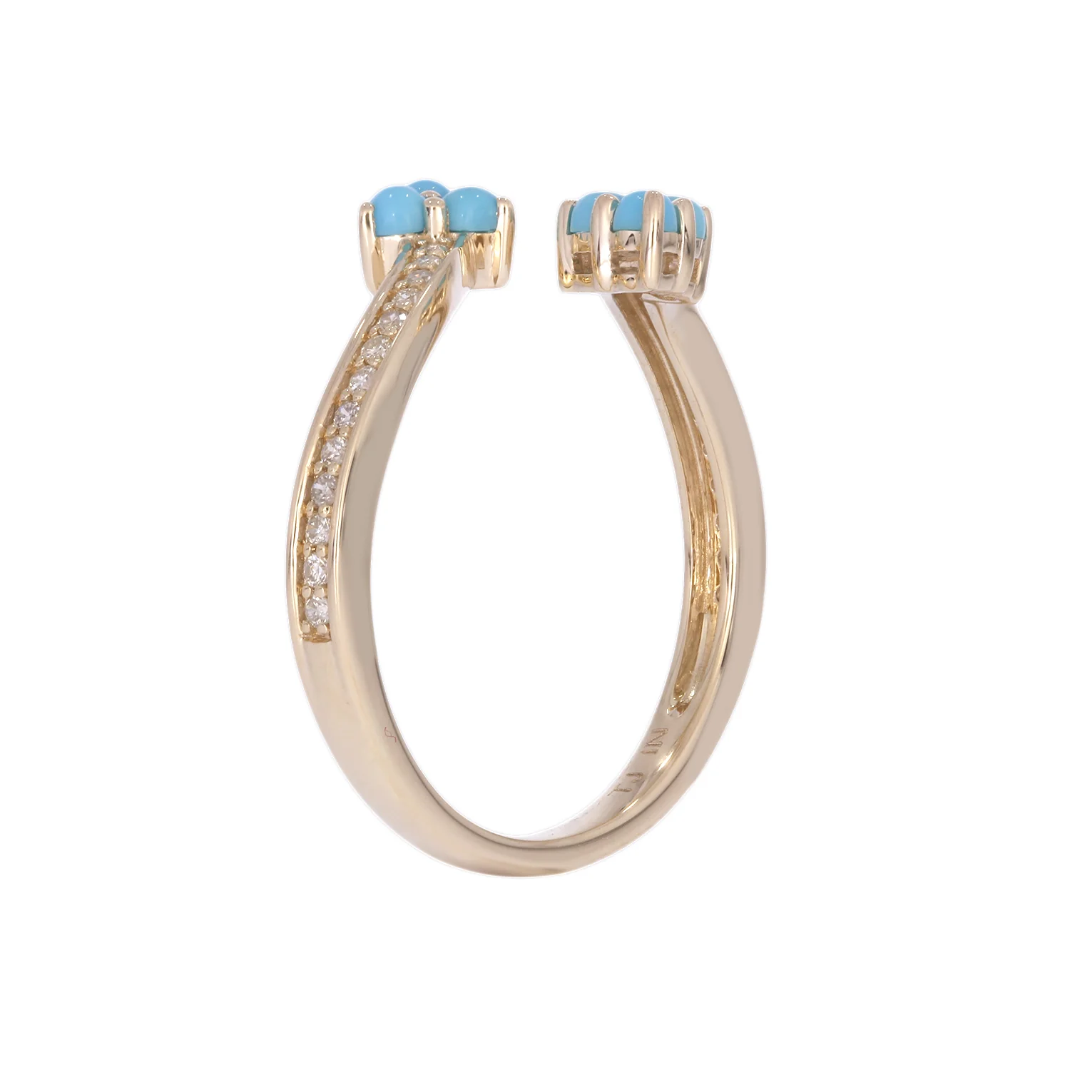 RFC19318TQ. 14K Solid Yellow Gold Diamond and Turquoise Open Triangle Ring - Image 9
