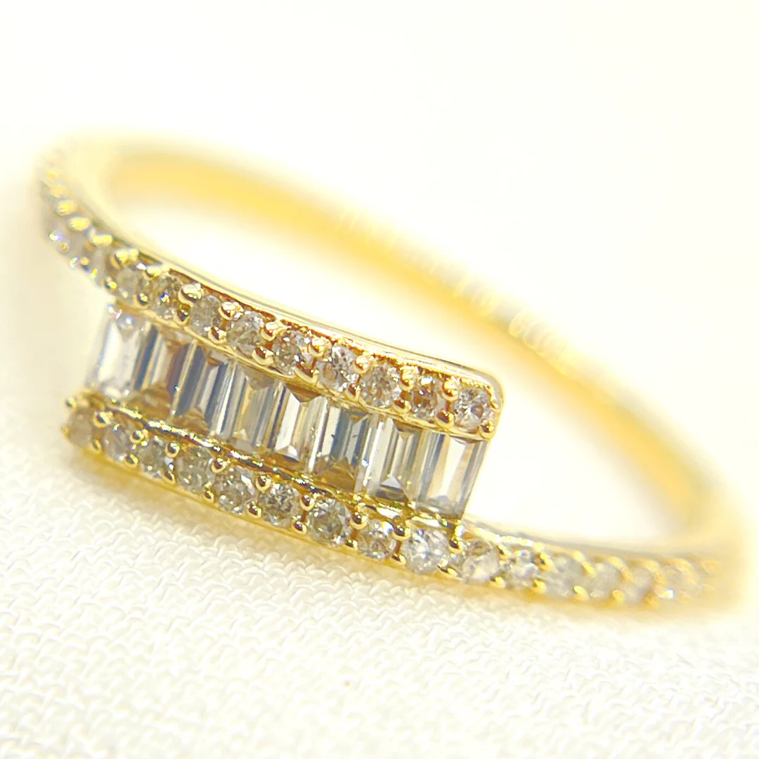 RFF17660. 14K Solid Gold Diamond Double Line Ring
