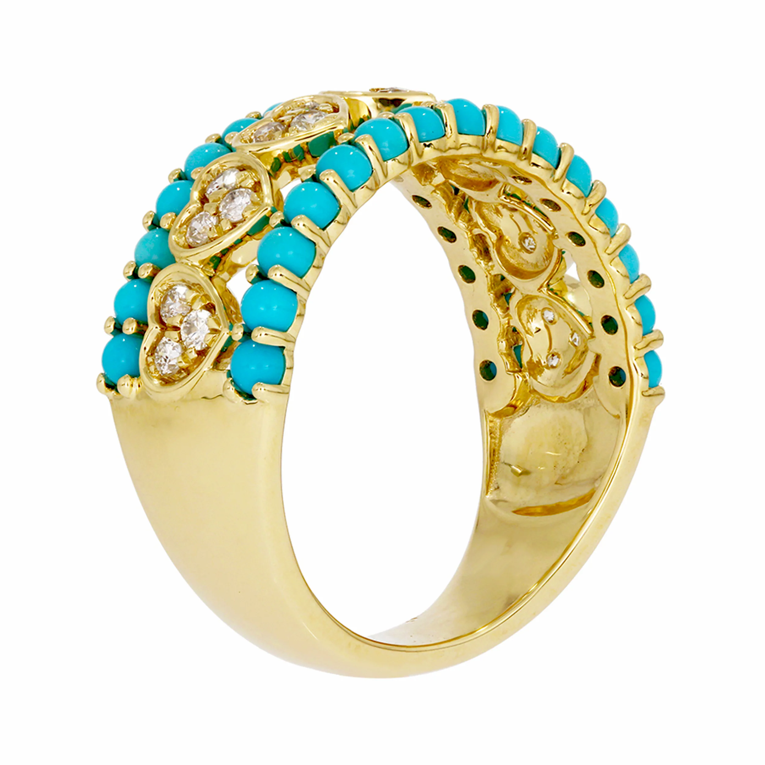 RFF18355TQ. 14k Solid Gold Diamond and Turquoise Heart Band Ring - Image 3
