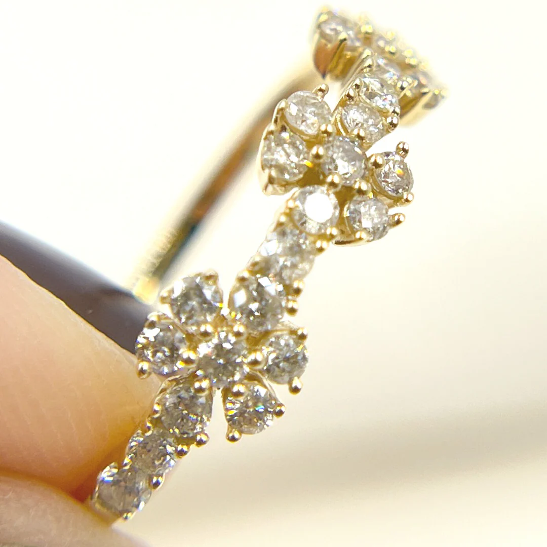 RFG17696. 14K Solid Gold Diamond Flowers Band Ring - Image 14