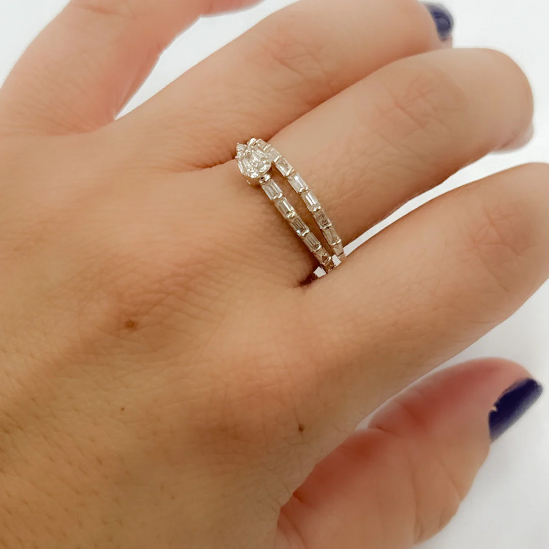 RFI17899. 14k Solid Gold Diamond Double Line Ring