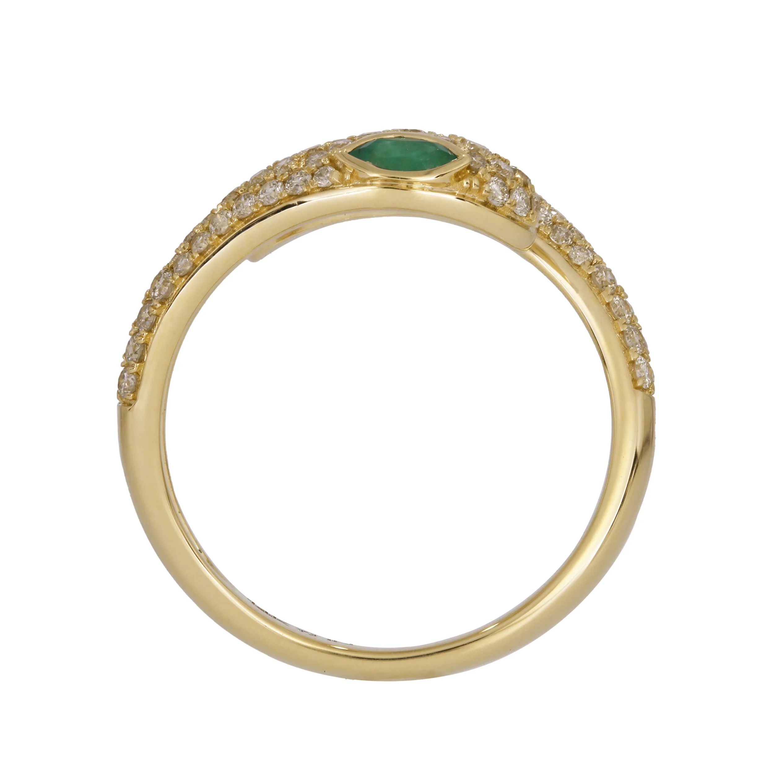 RFI18789EM. 14K Solid Yellow Gold Diamond and Emerald Snake Ring - Image 4