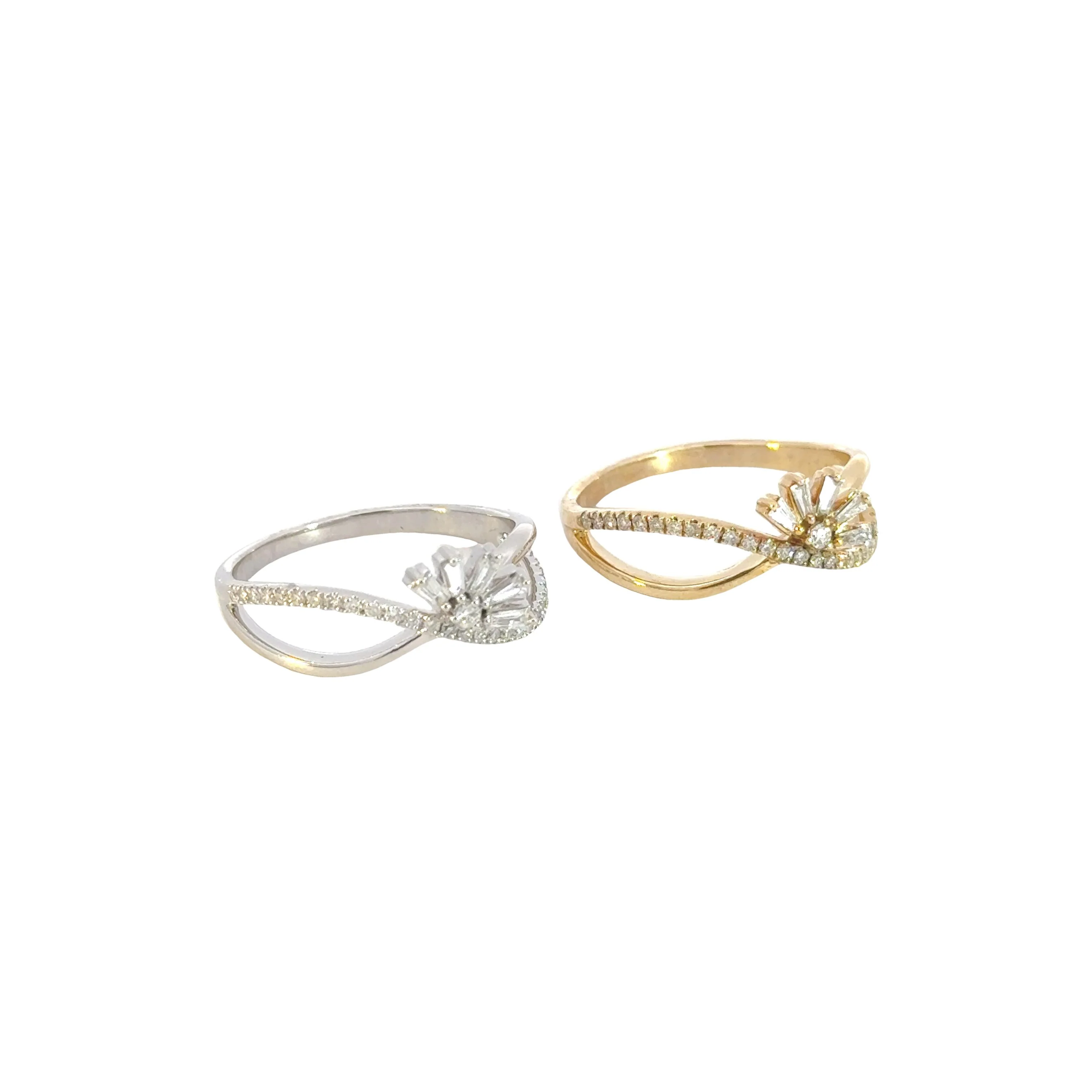 RN026059. 14k Solid Gold Diamond Flower Cross Band Ring - Image 2