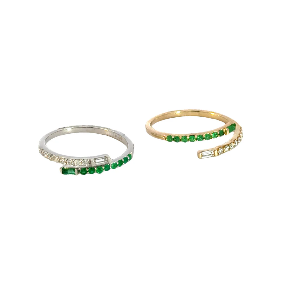 RN117760. 14K Solid Gold Double Band Diamond and Emerald Ring