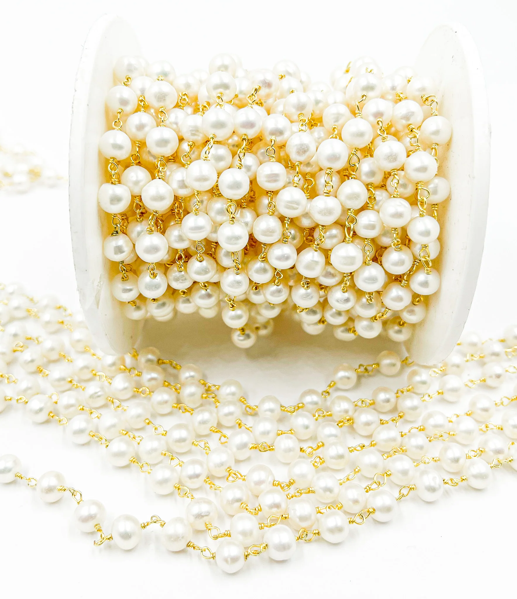 Round White Freshwater Pearl Wire Wrap Chain. PRL6 - Image 4