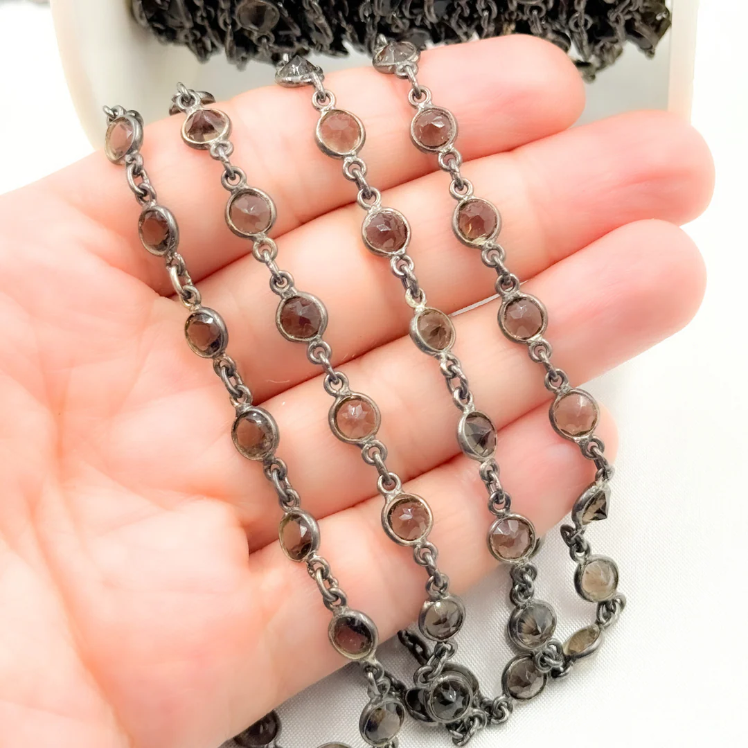 Smoky Quartz Round Shape Bezel Oxidized Wire Chain. SMQ2 - Image 2