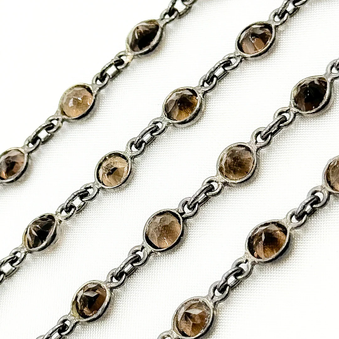 Smoky Quartz Round Shape Bezel Oxidized Wire Chain. SMQ2 - Image 3