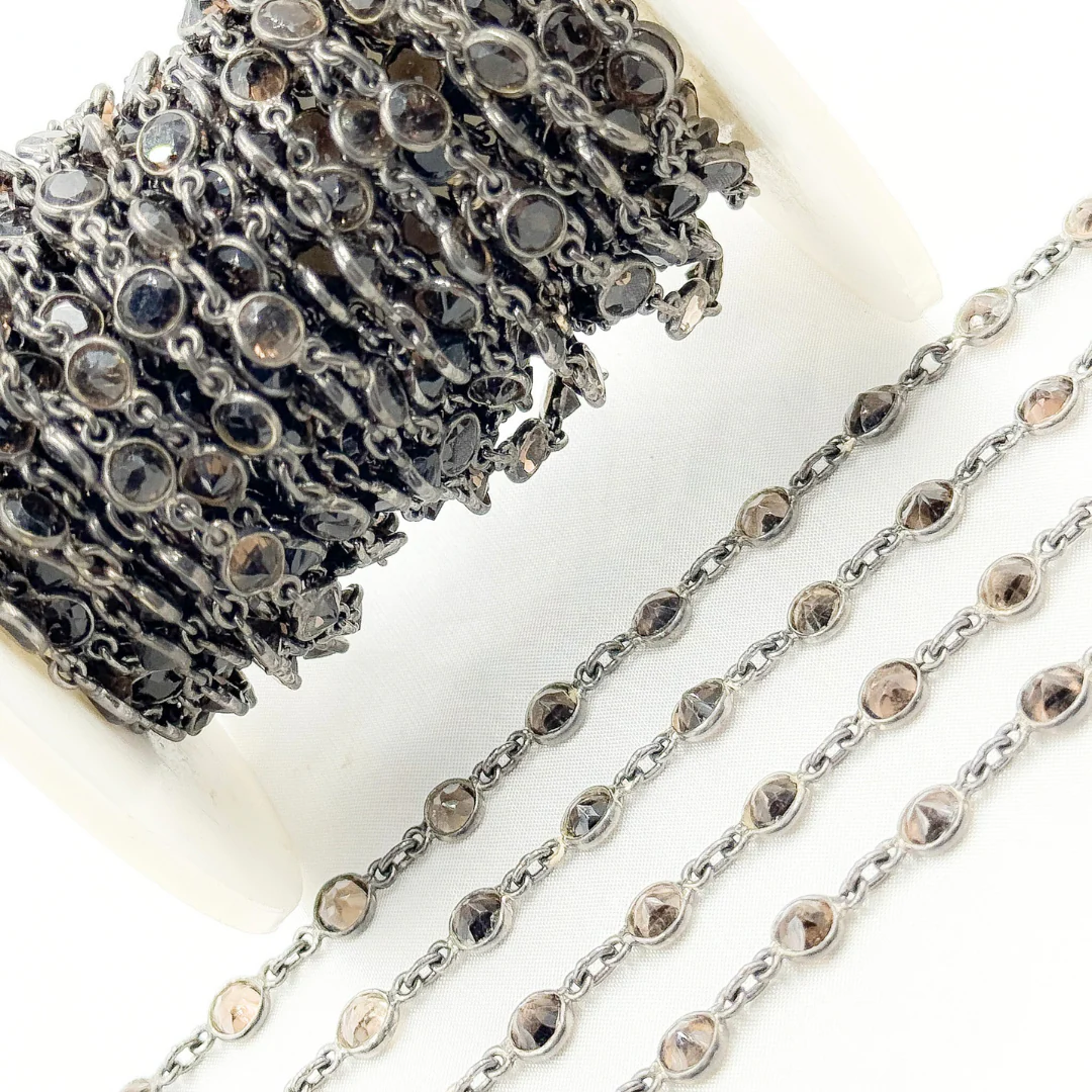 Smoky Quartz Round Shape Bezel Oxidized Wire Chain. SMQ2 - Image 4