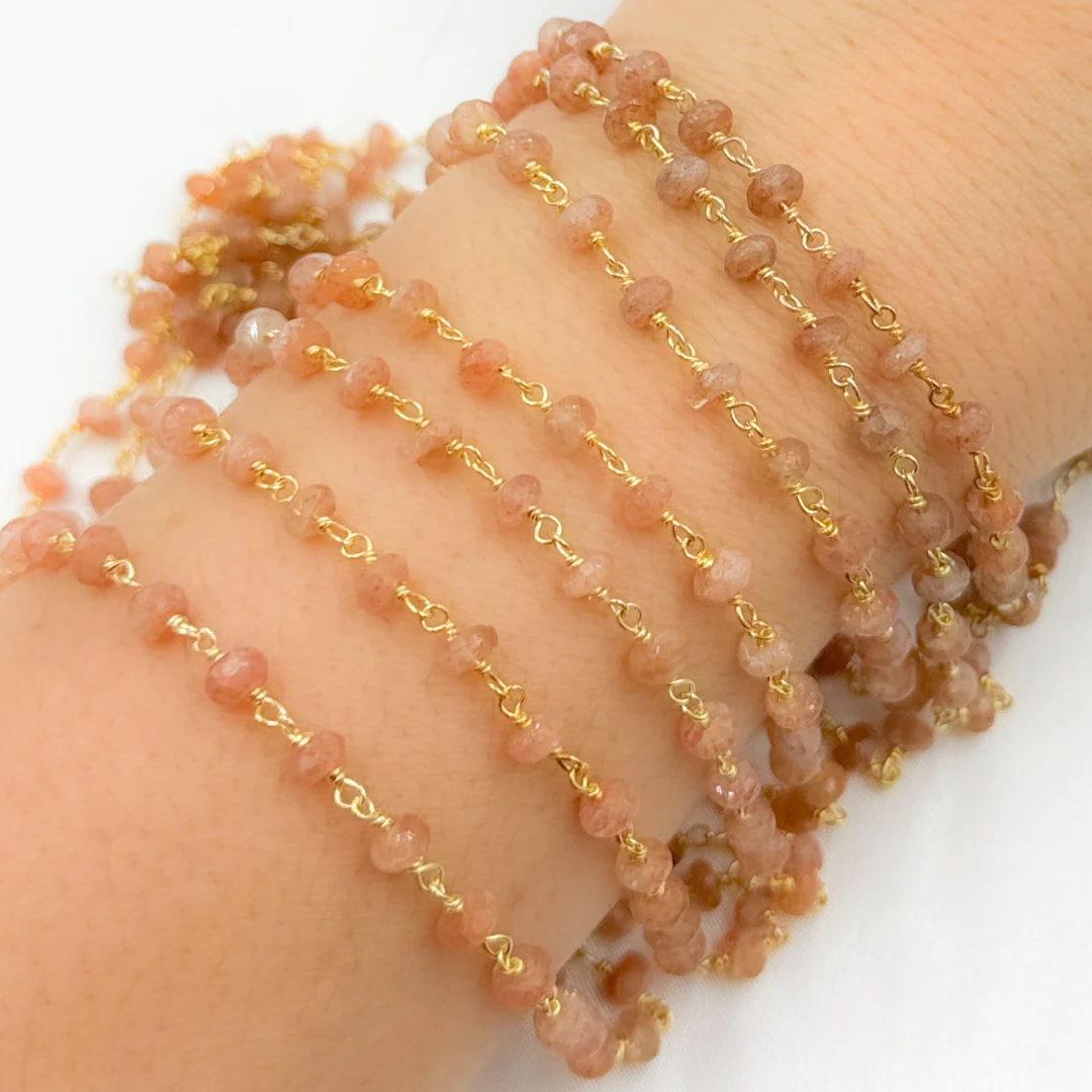 Sunstone Smooth Gold Plated 925 Sterling Silver Wire Chain. SNS8