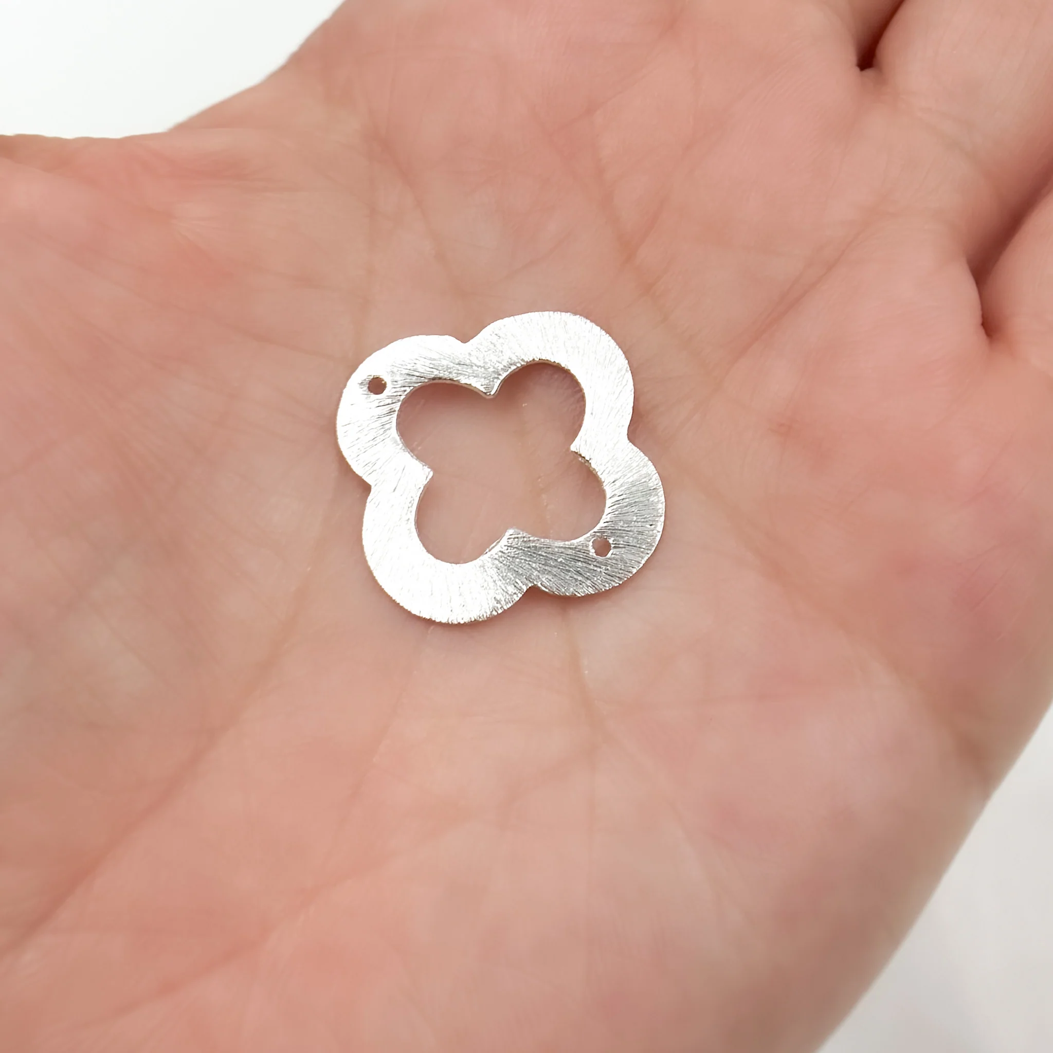 SSBS19. 20MM White Sterling Silver Brushed Flower Connector