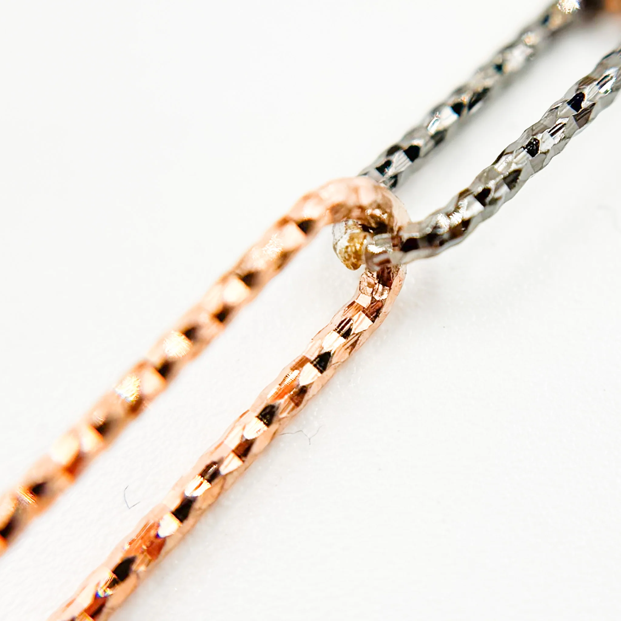 V4RGB. Sterling Silver Diamond Cut Long Rose Gold Plated & Short Black Rhodium Paperclip Chain - Image 4