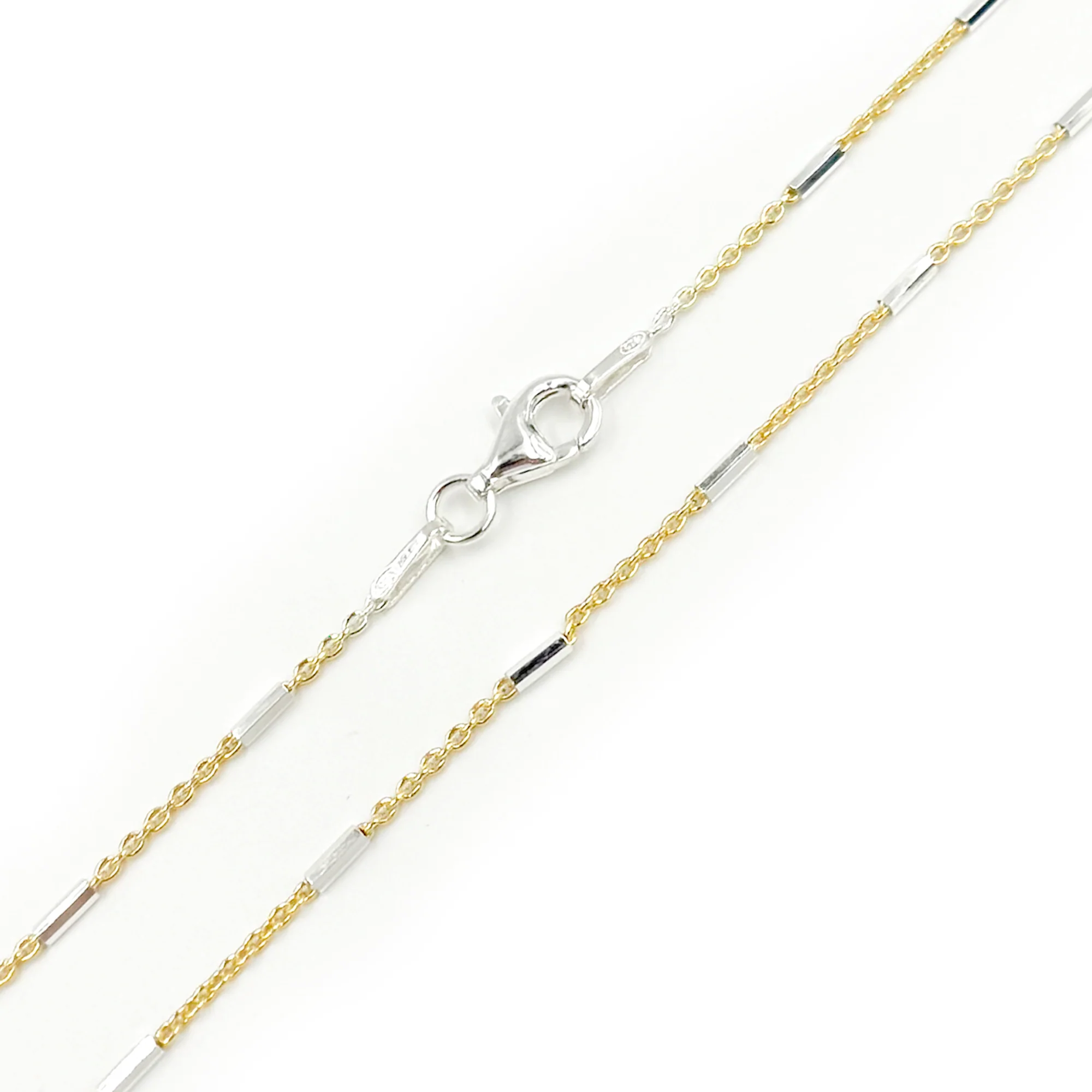 Z9GS1F. Sterling Silver Gold Plate Satellite Chain with Silver Tube Necklace - Image 4