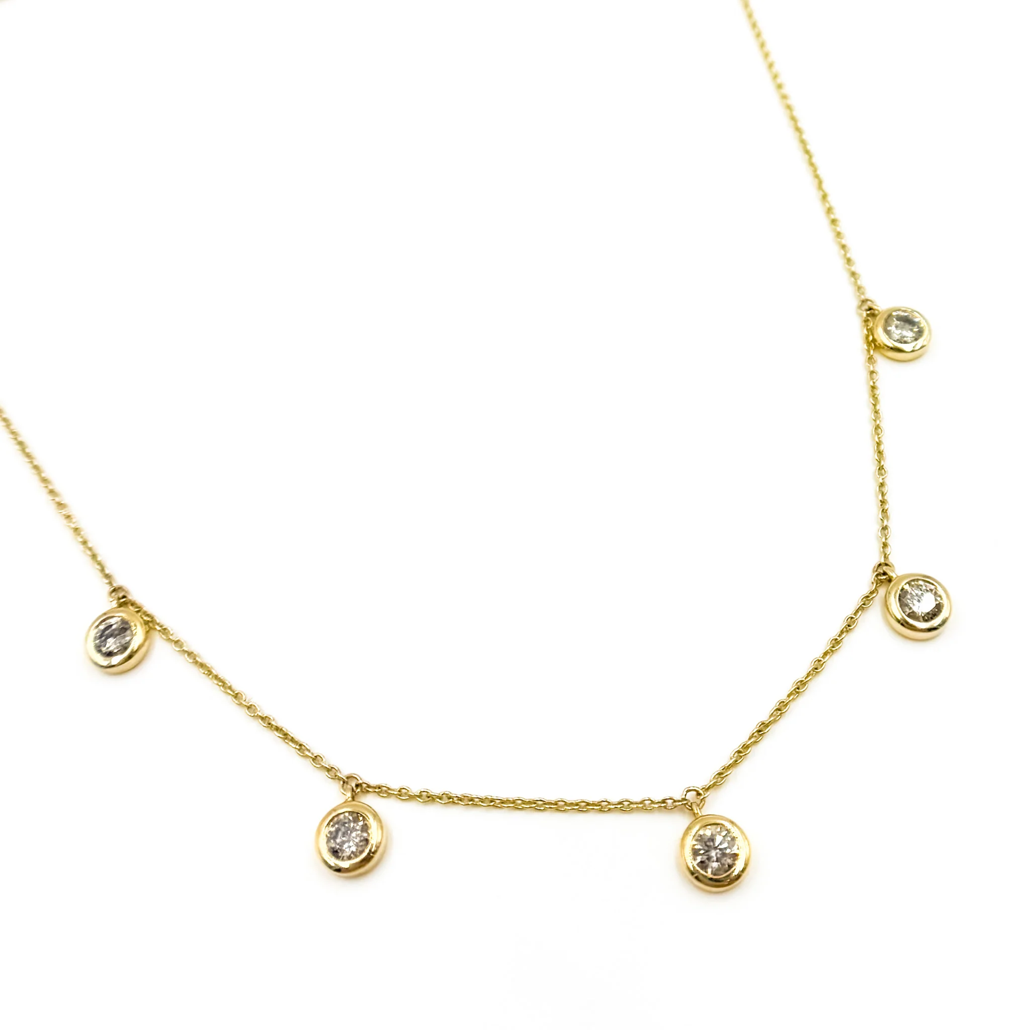 TJ0019. 14K Solid Gold Diamond Dangle Necklace - Image 4