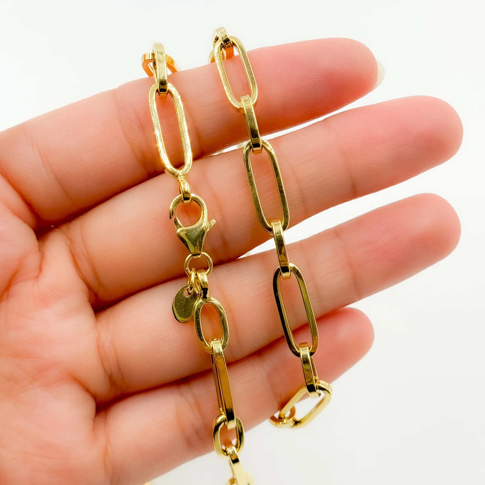 TRE001. 14k Solid Yellow Hollow Gold Long and Short Link Chain - Image 5