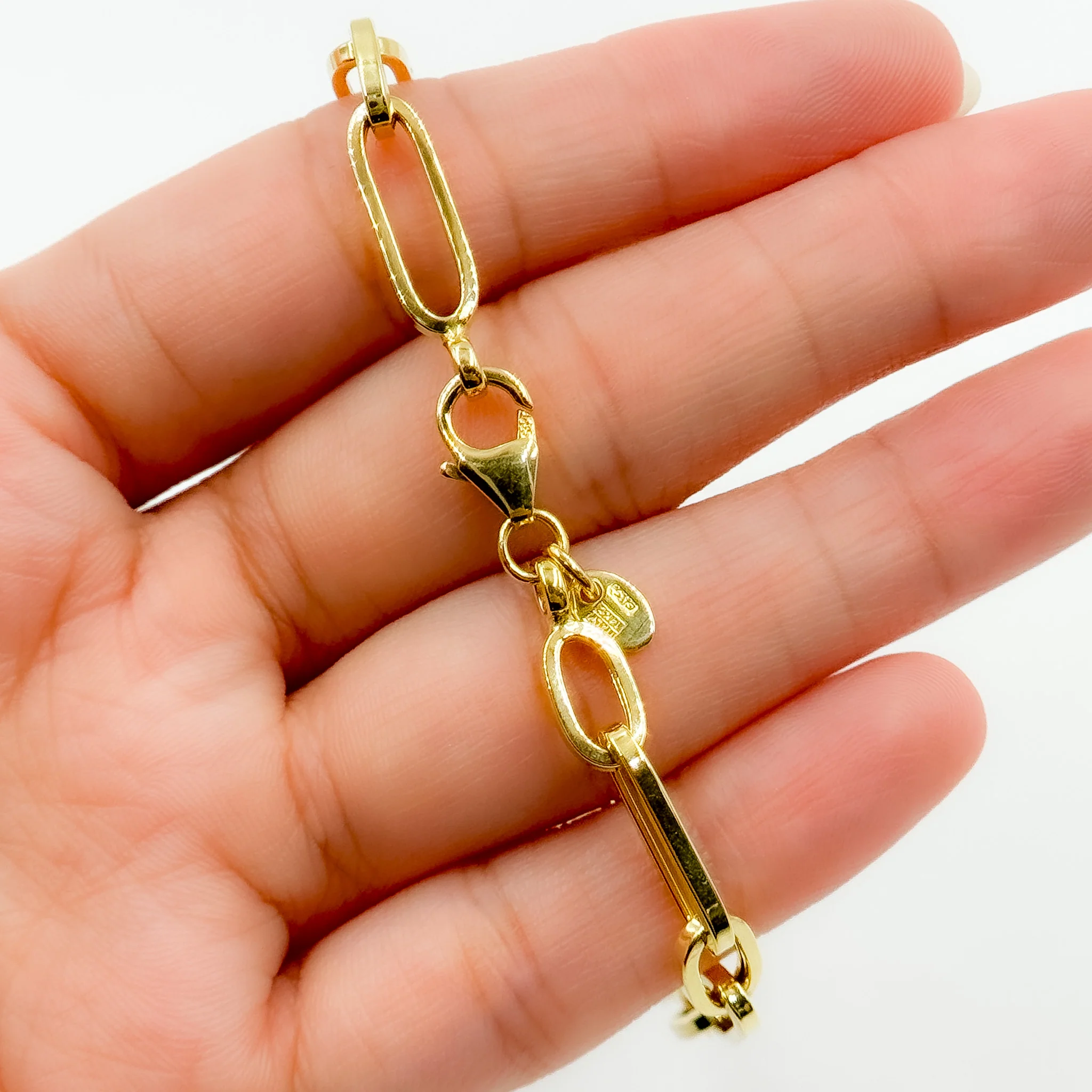 TRE001Bracelet. 4k Solid Yellow Gold  Hollow Long and Short Link Bracelet - Image 4