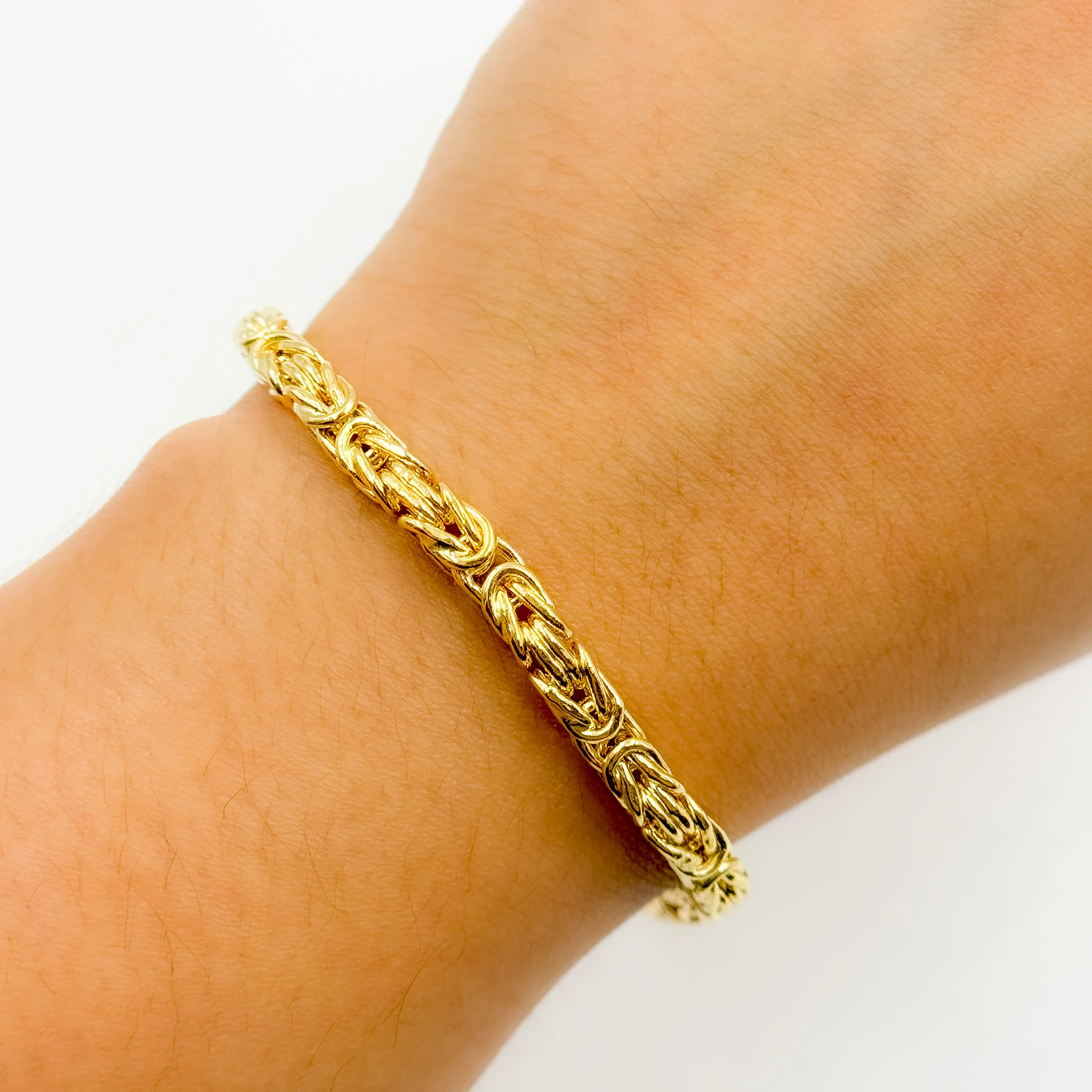 TRE003Bracelet. 14K Solid Gold Hollow Byzantine Bracelet - Image 3