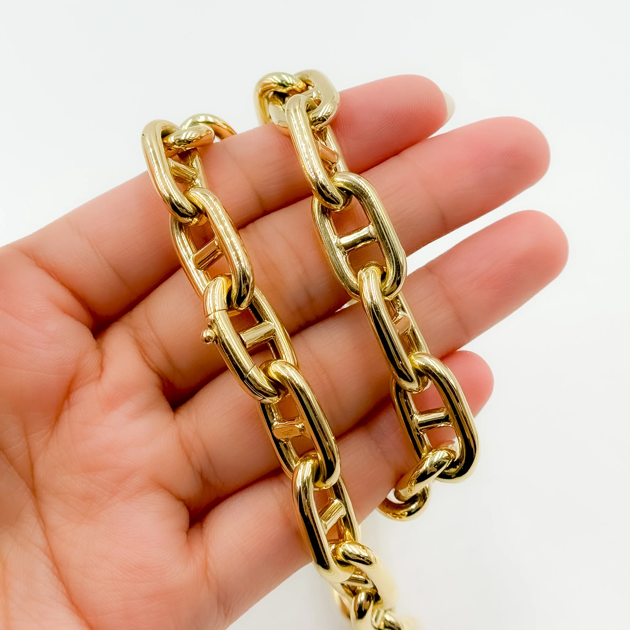 TRE006. 14K Yellow Gold Hollow Marina Chain – Bold, Thick Links - Image 8