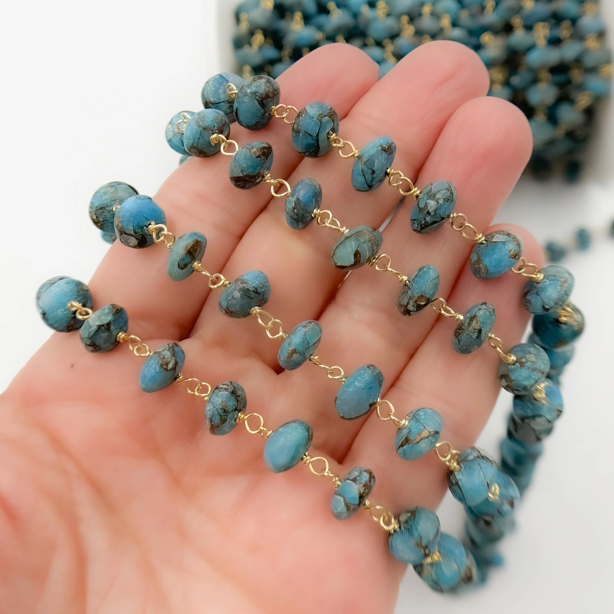 TRQ52. Gold Plated Sterling Silver Turquoise Organic Shape Wire Chain - Image 3