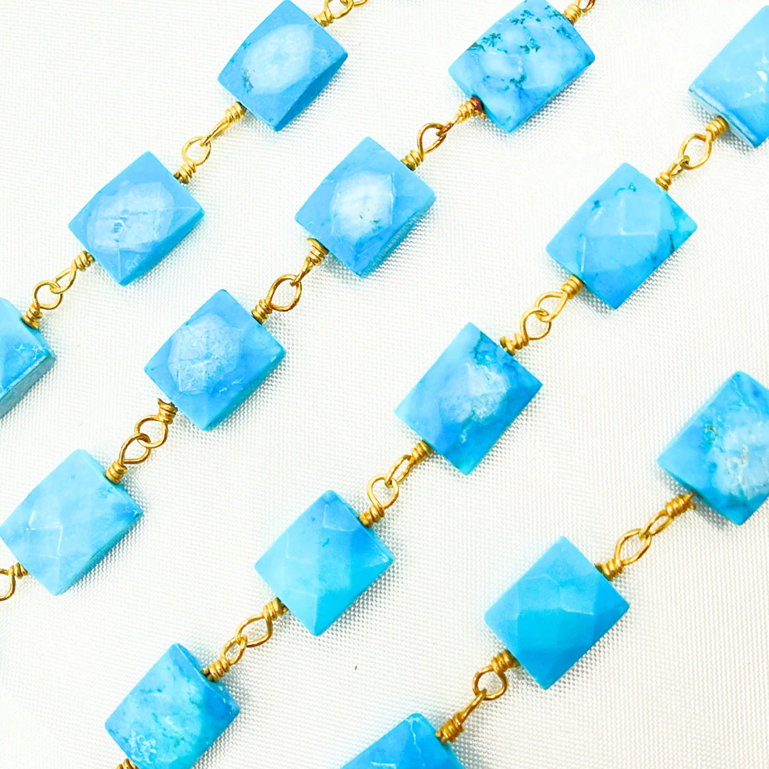 Turquoise Rectangle Shape Gold Plated Wire Chain. TRQ27 - Image 3