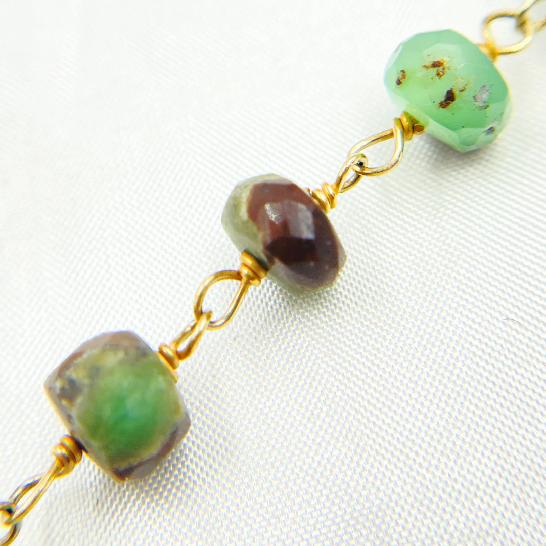 Two Tone Chrysoprase Rondel Shape Gold Plated Wire Chain. CHR18 - Image 4