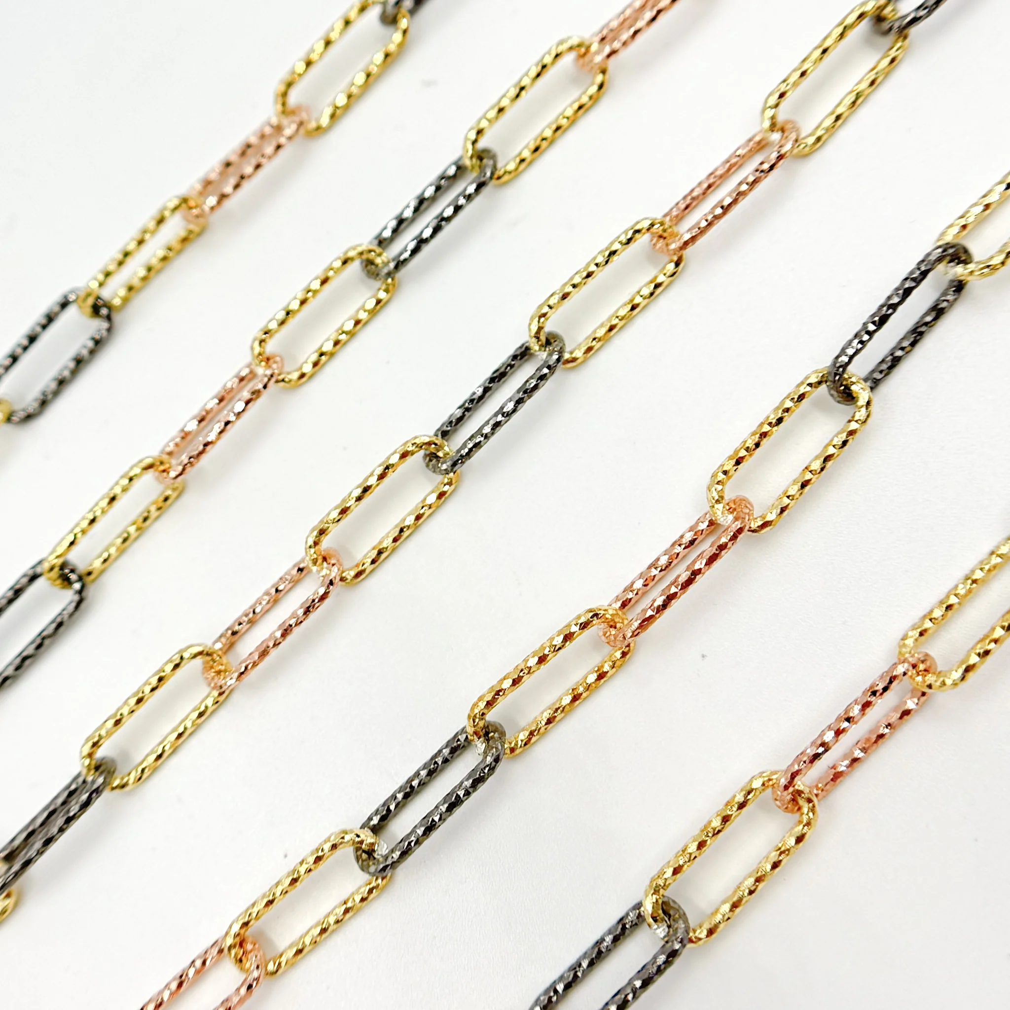 V10GBR. Sterling Silver Gold Plated, Black Rhodium & Rose Plated Paperclip Diamond Cut Link Chain - Image 3