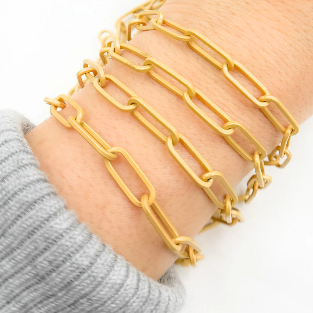 V13GPM. Gold Plated Matt 925 Sterling Silver Flat Paperclip Chain - Image 3