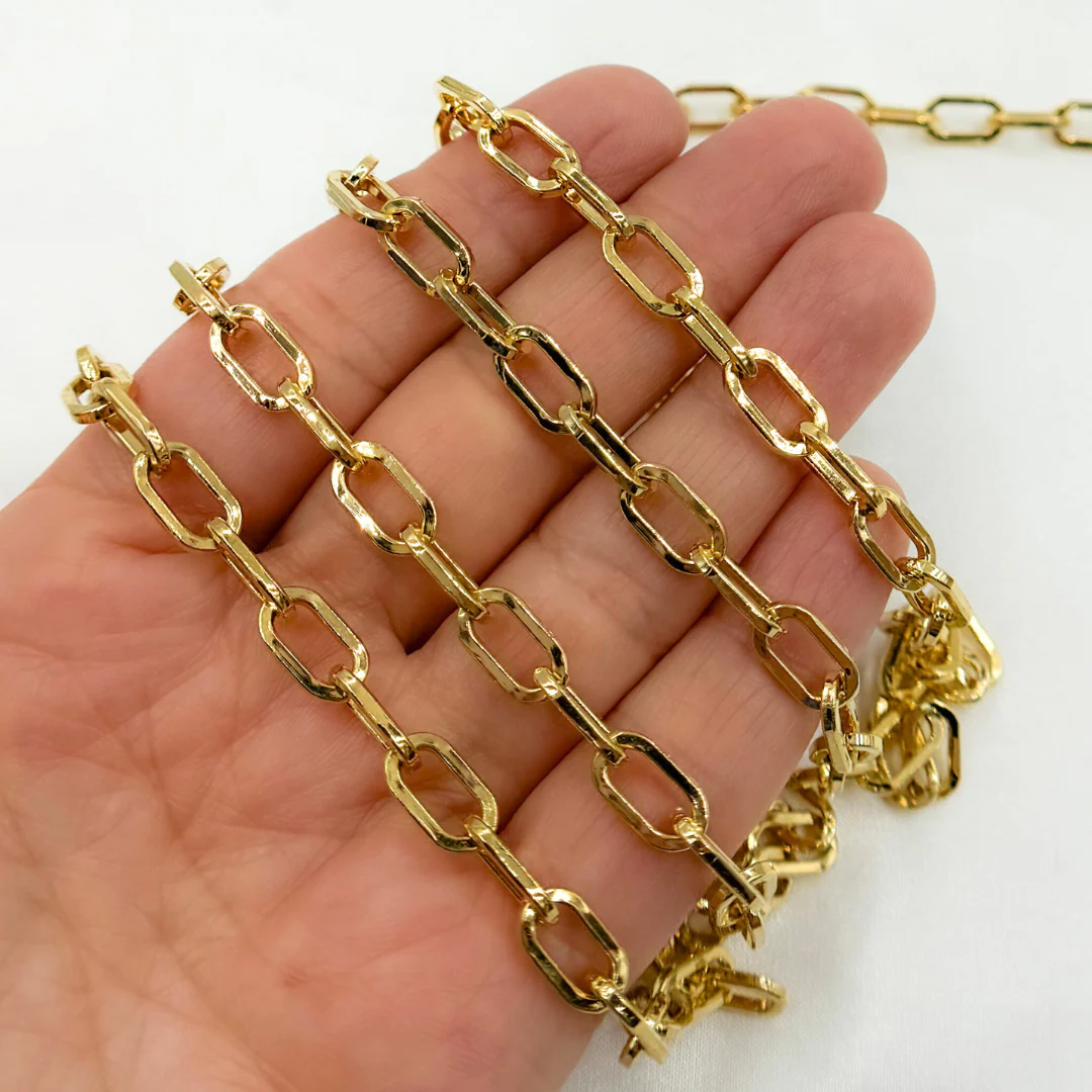 V138GP. Gold Plated 925 Sterling Silver Flat Paperclip Chain