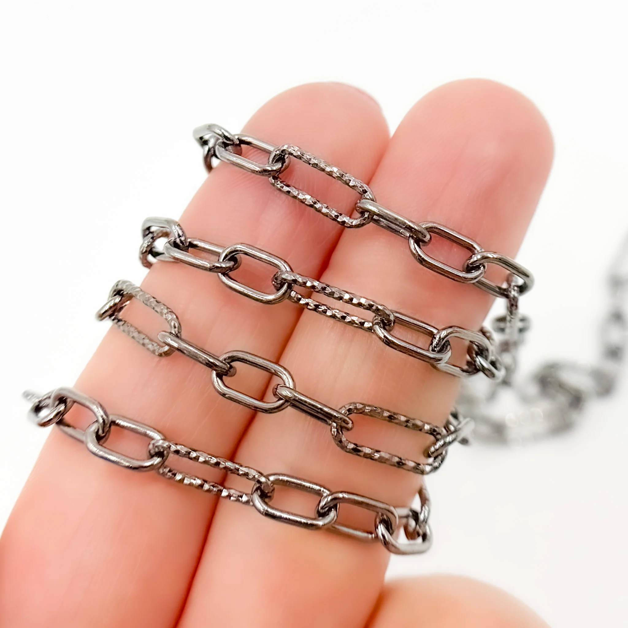 V143BR. Black Rhodium Sterling Silver Smooth and Diamond Cut Long and Short Chain