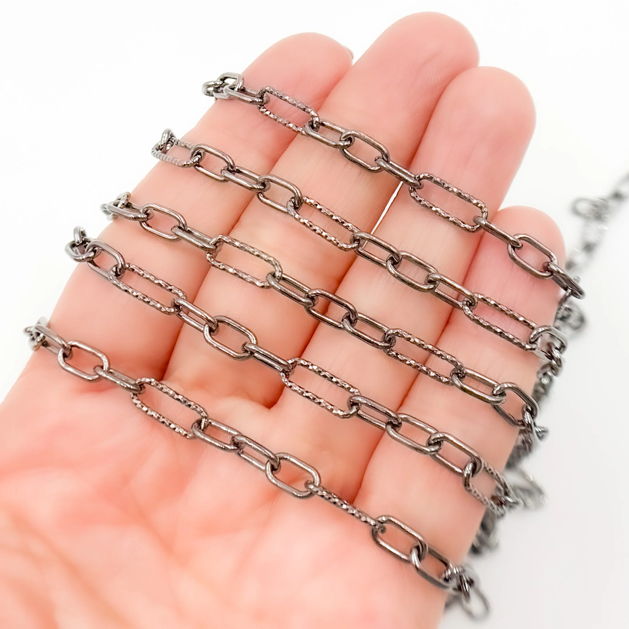 V143BR. Black Rhodium Sterling Silver Smooth and Diamond Cut Long and Short Chain - Image 4