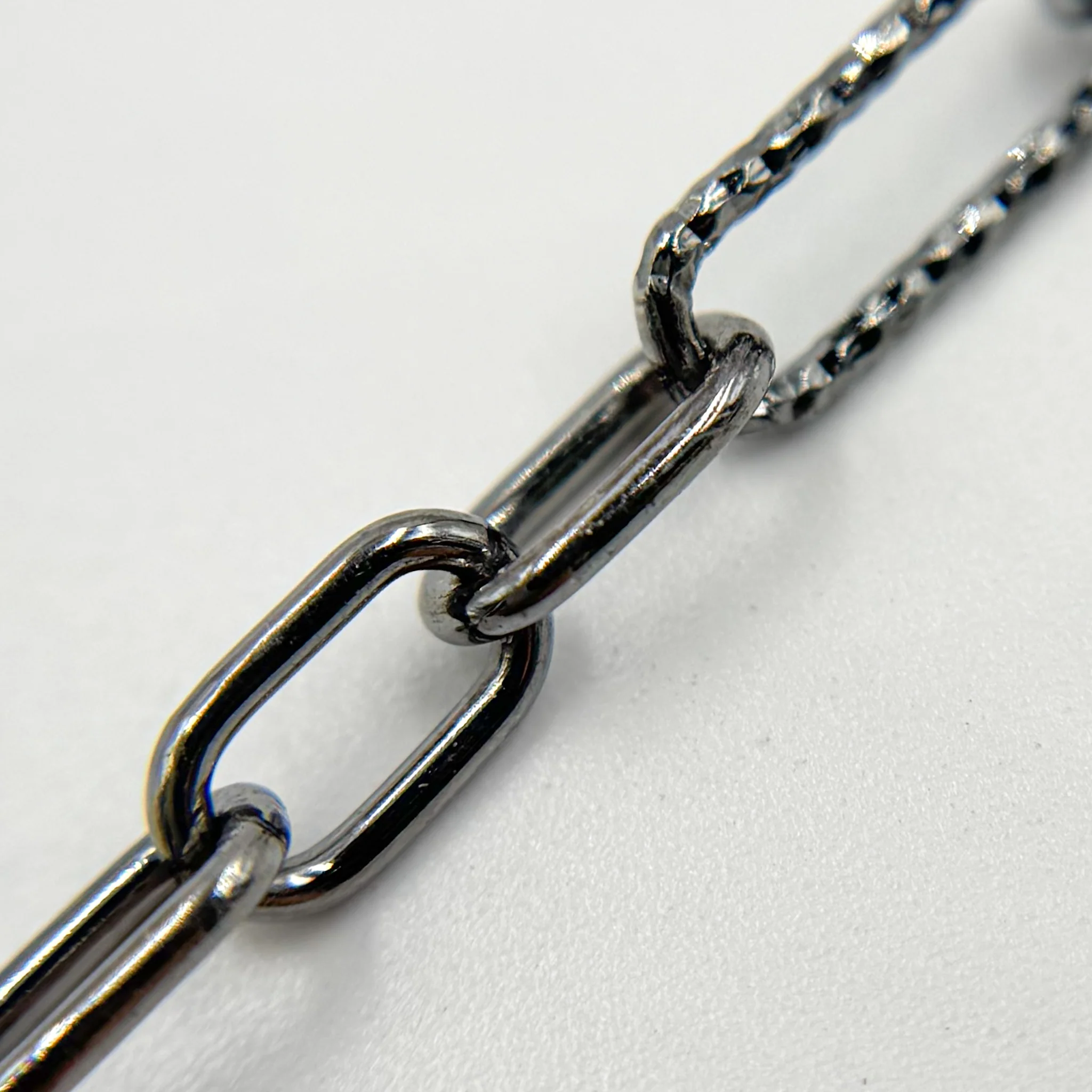 V143BR. Black Rhodium Sterling Silver Smooth and Diamond Cut Long and Short Chain - Image 5