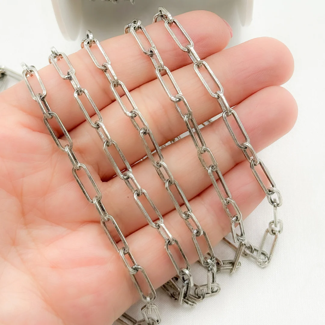 V149OX. Oxidized Sterling Silver Flat Paperclip Link Chain