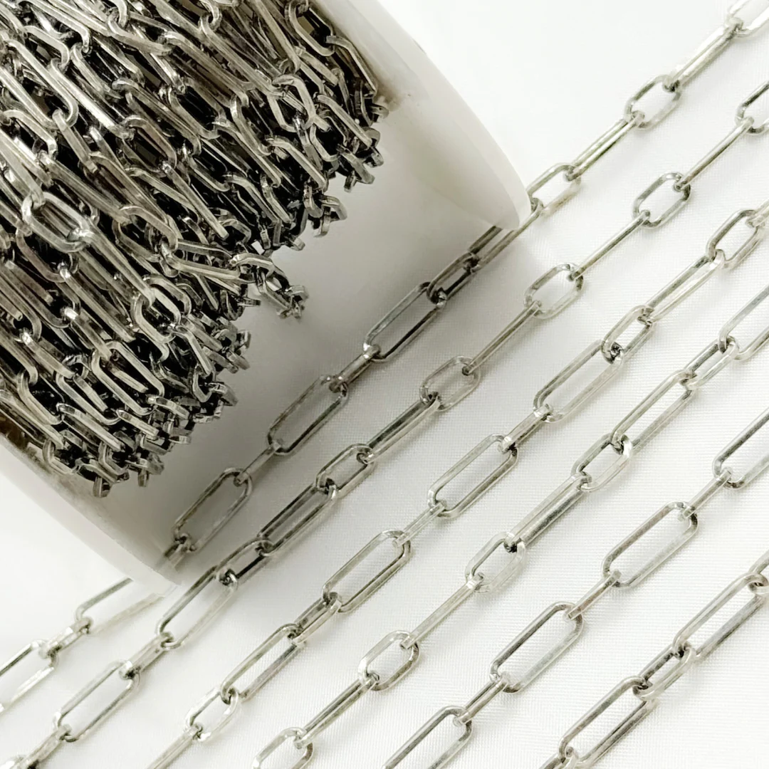 V149OX. Oxidized Sterling Silver Flat Paperclip Link Chain - Image 4