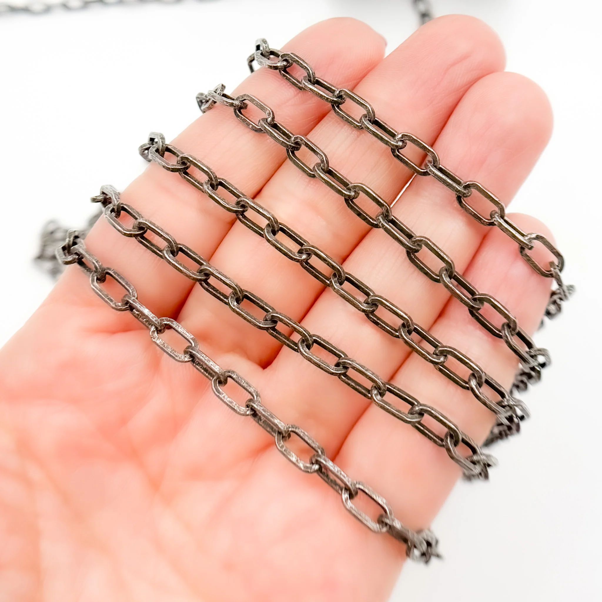 V151OX. Oxidized Sterling Silver Flat Thick Cable Chain - Image 4