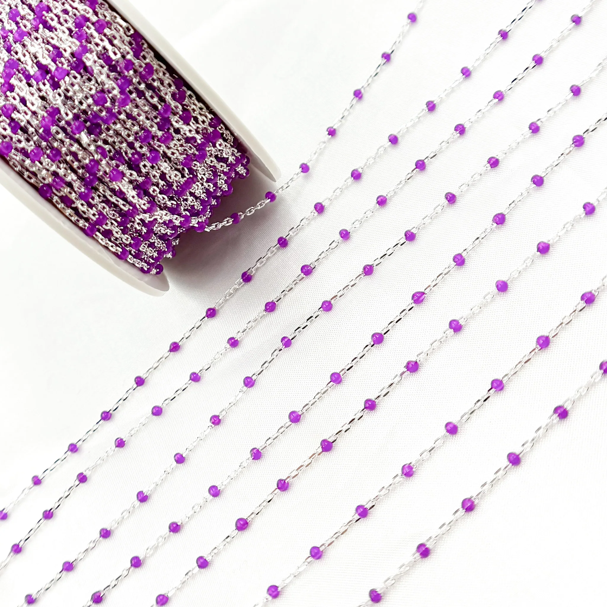 V203PURSS. Sterling Silver Purple Color Enamel Chain - Image 4